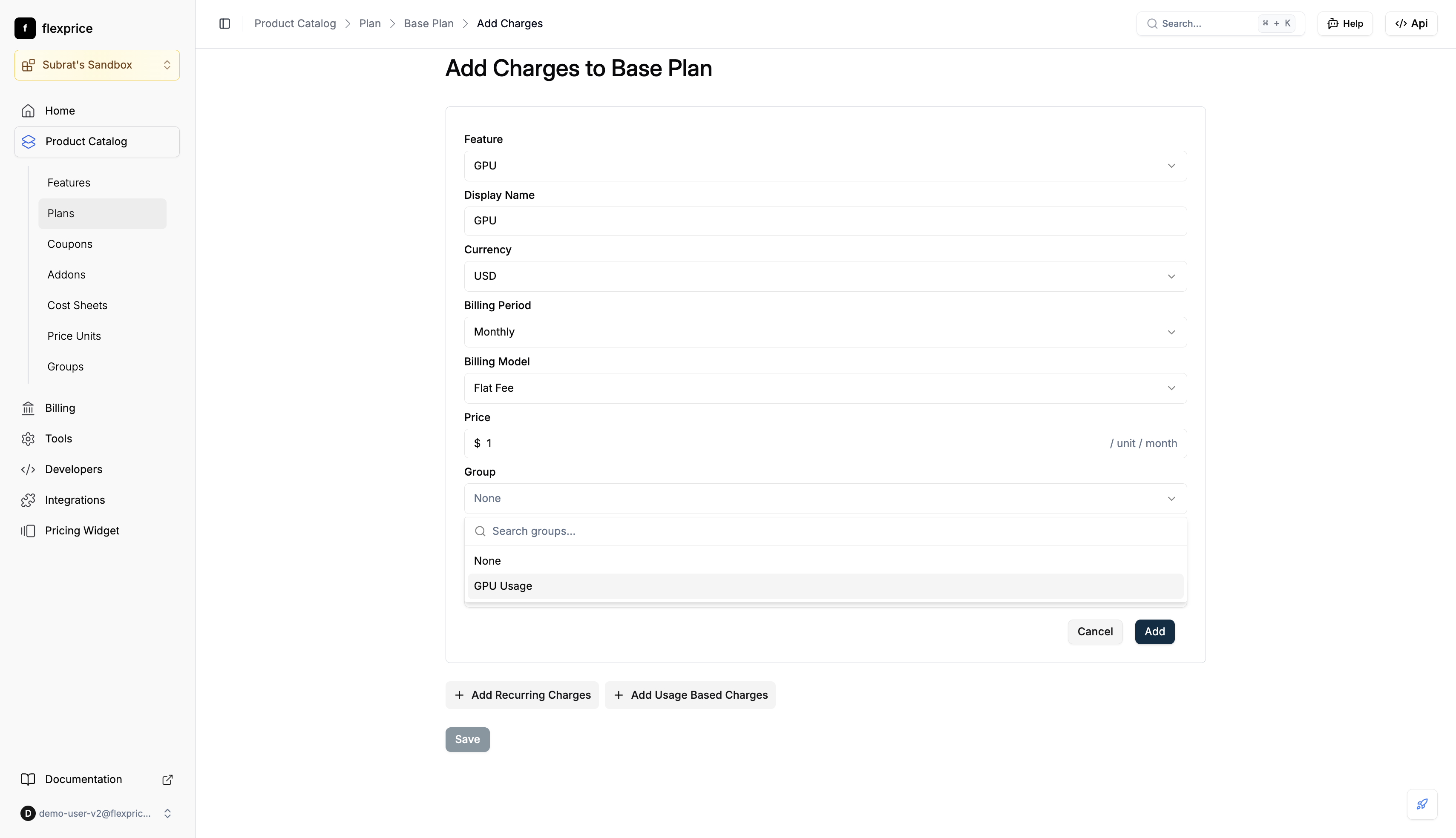 Assign group to plan charges