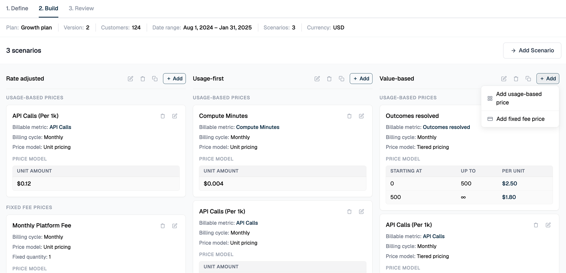 Build and compare pricing hypotheses