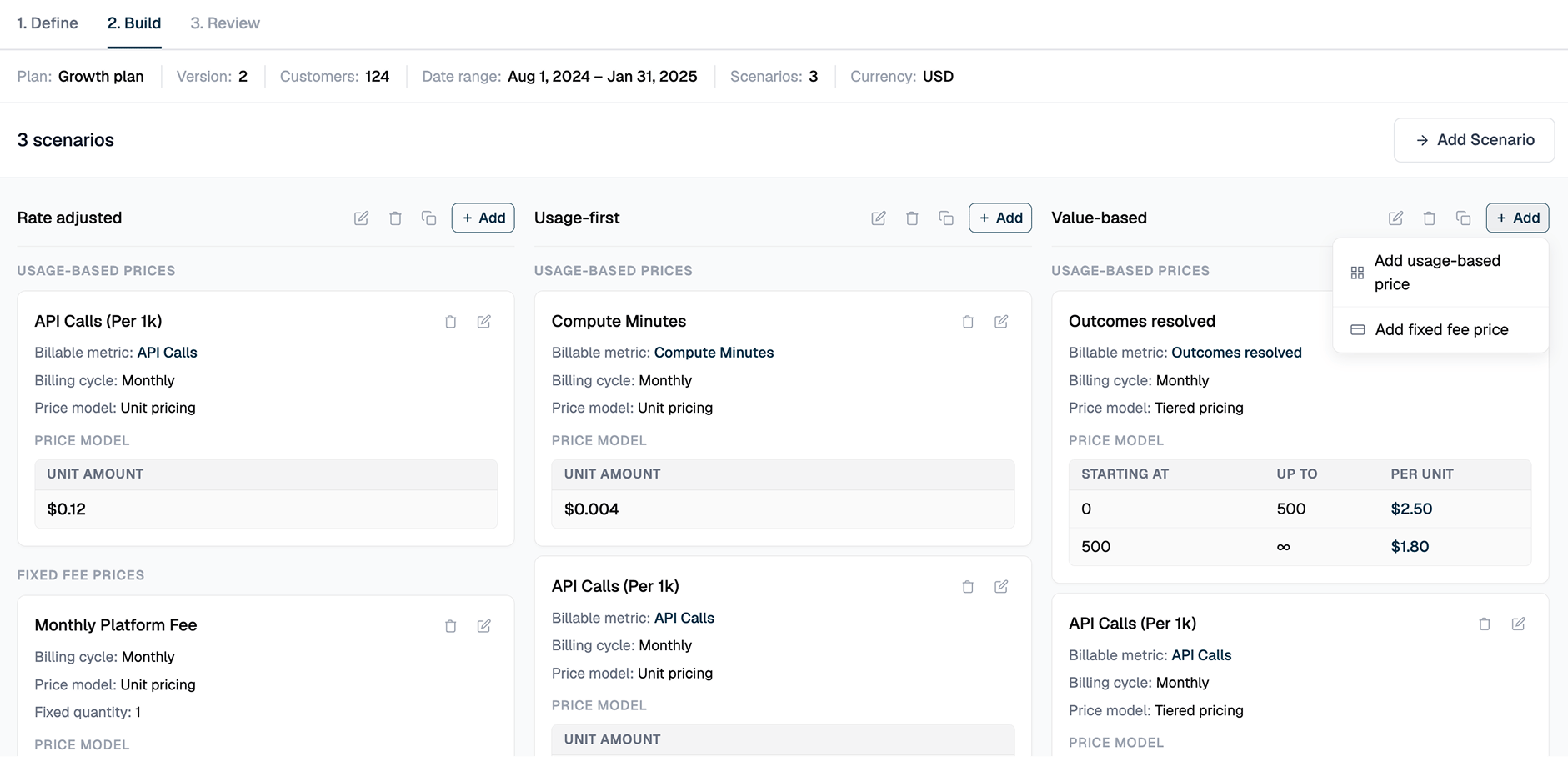 Build and compare pricing hypotheses