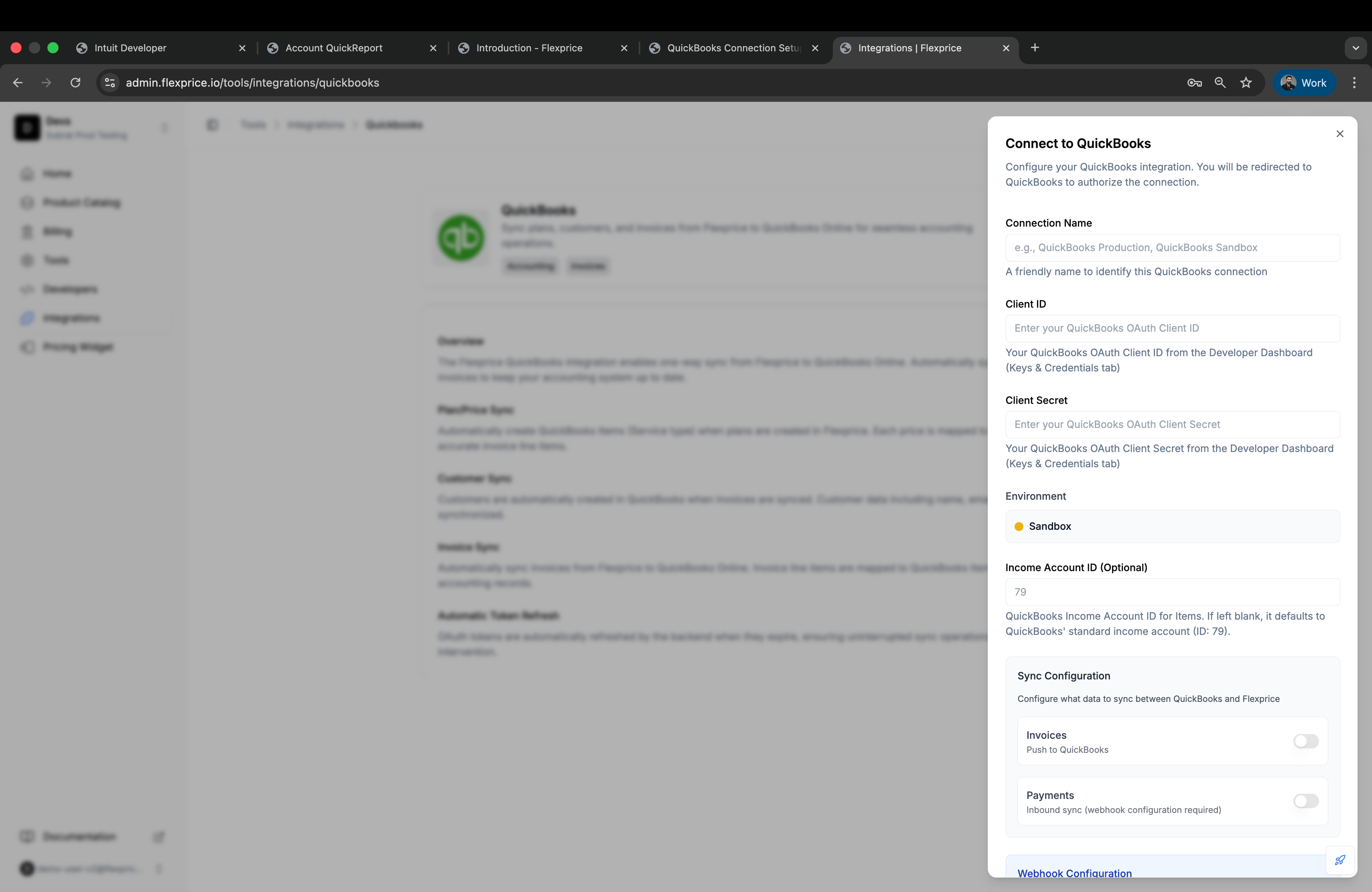 QuickBooks Connection Setup