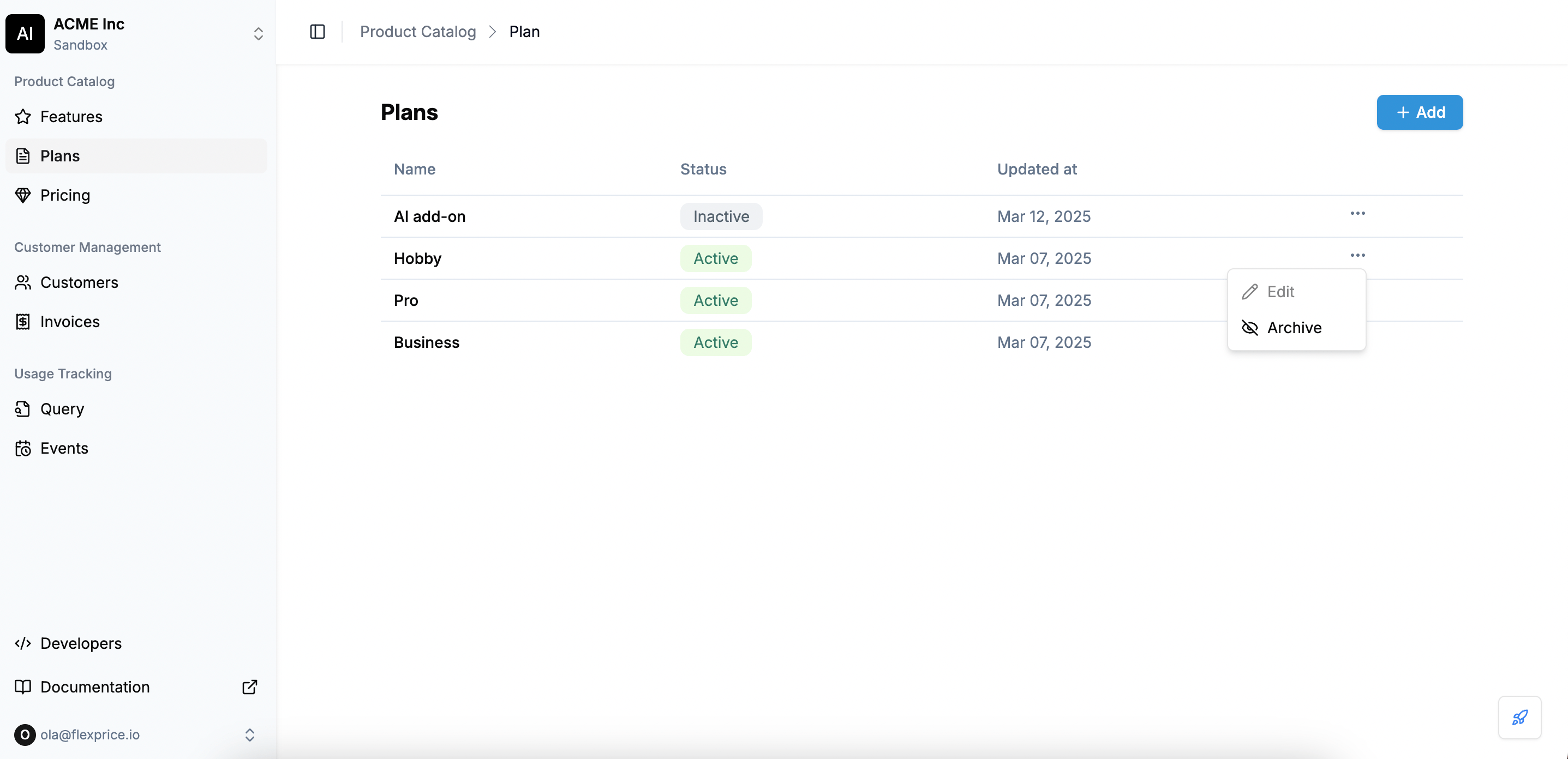 Archive Plan Option