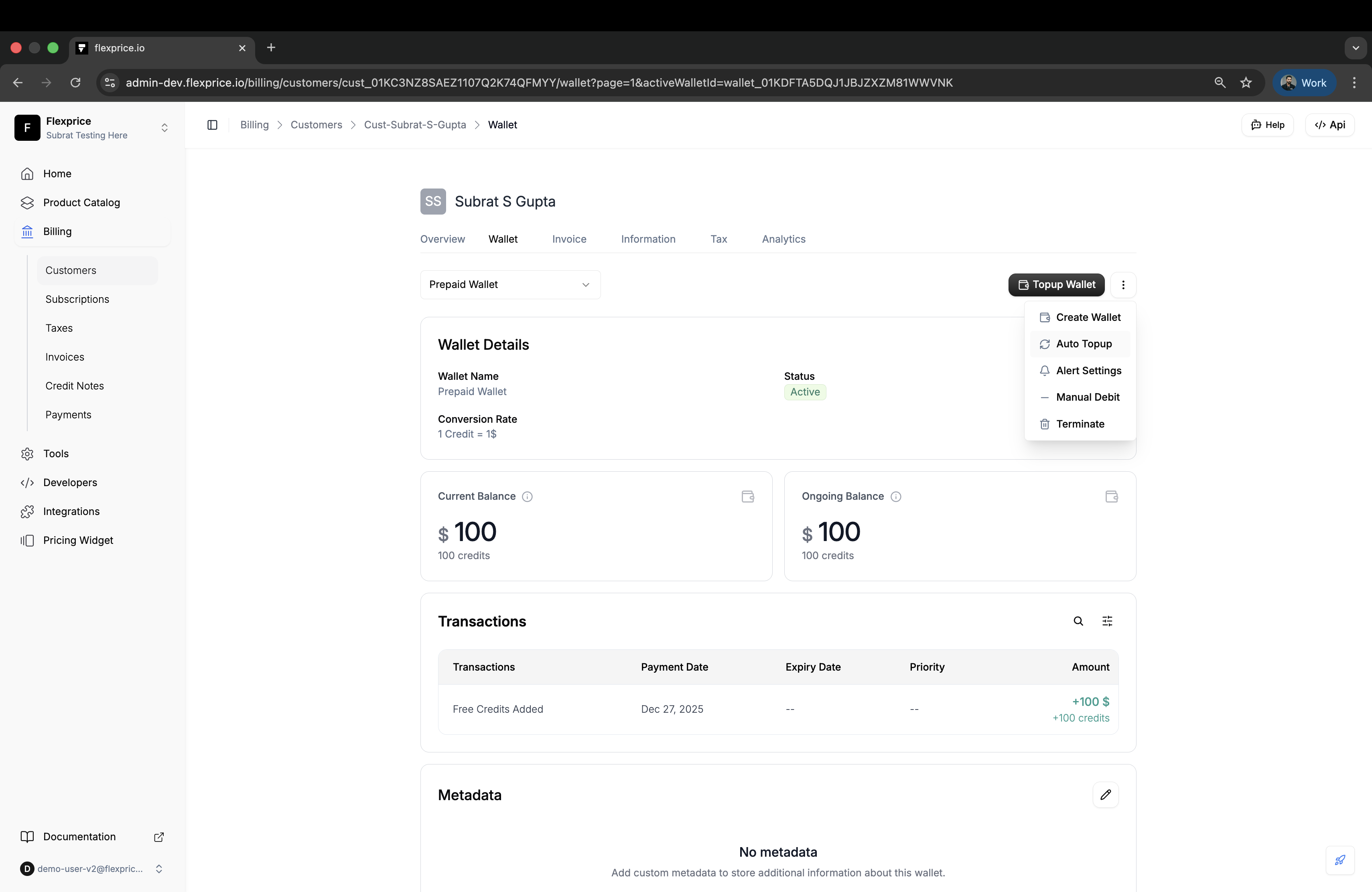 Access Wallet Settings