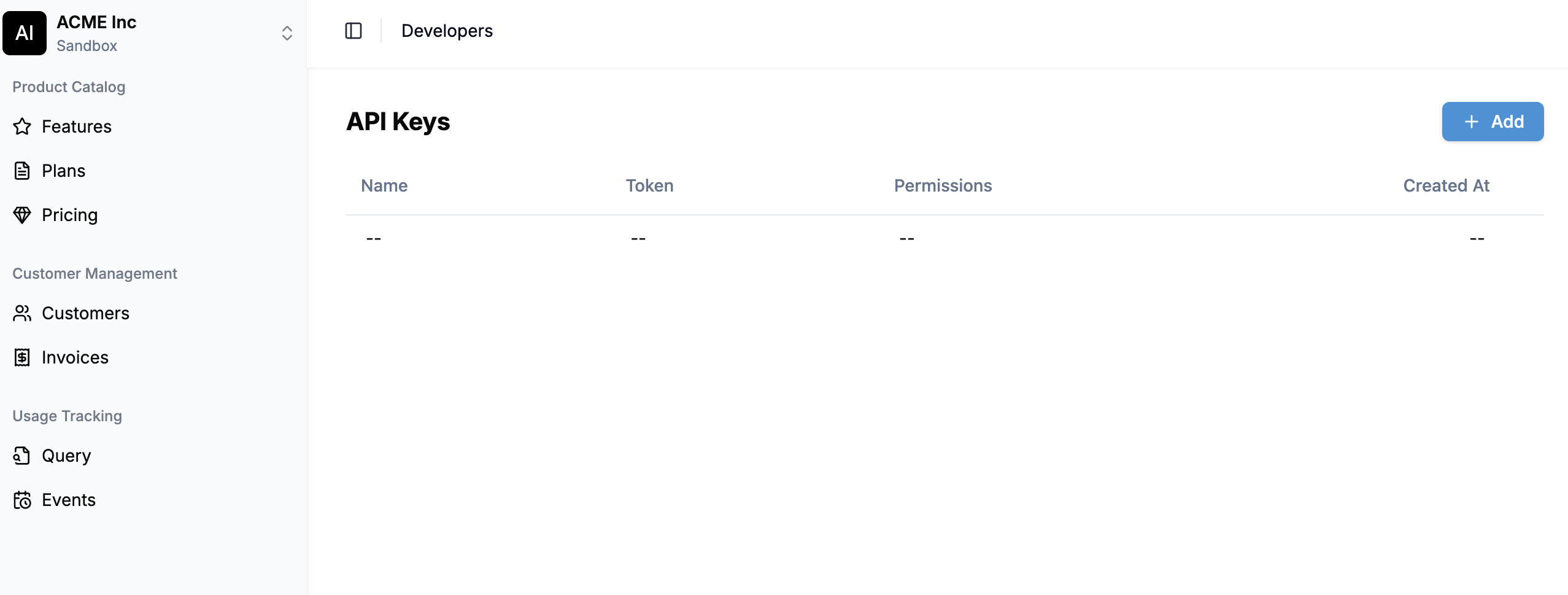API Keys Page