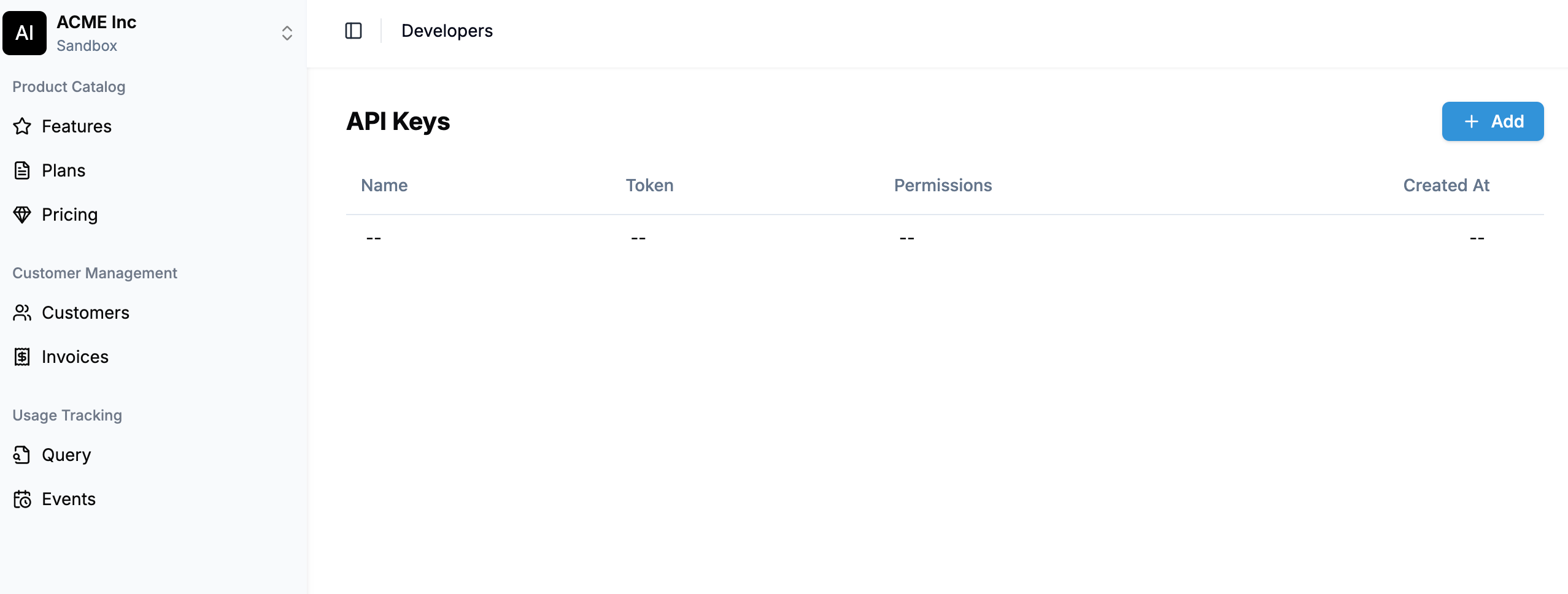 API Keys Page