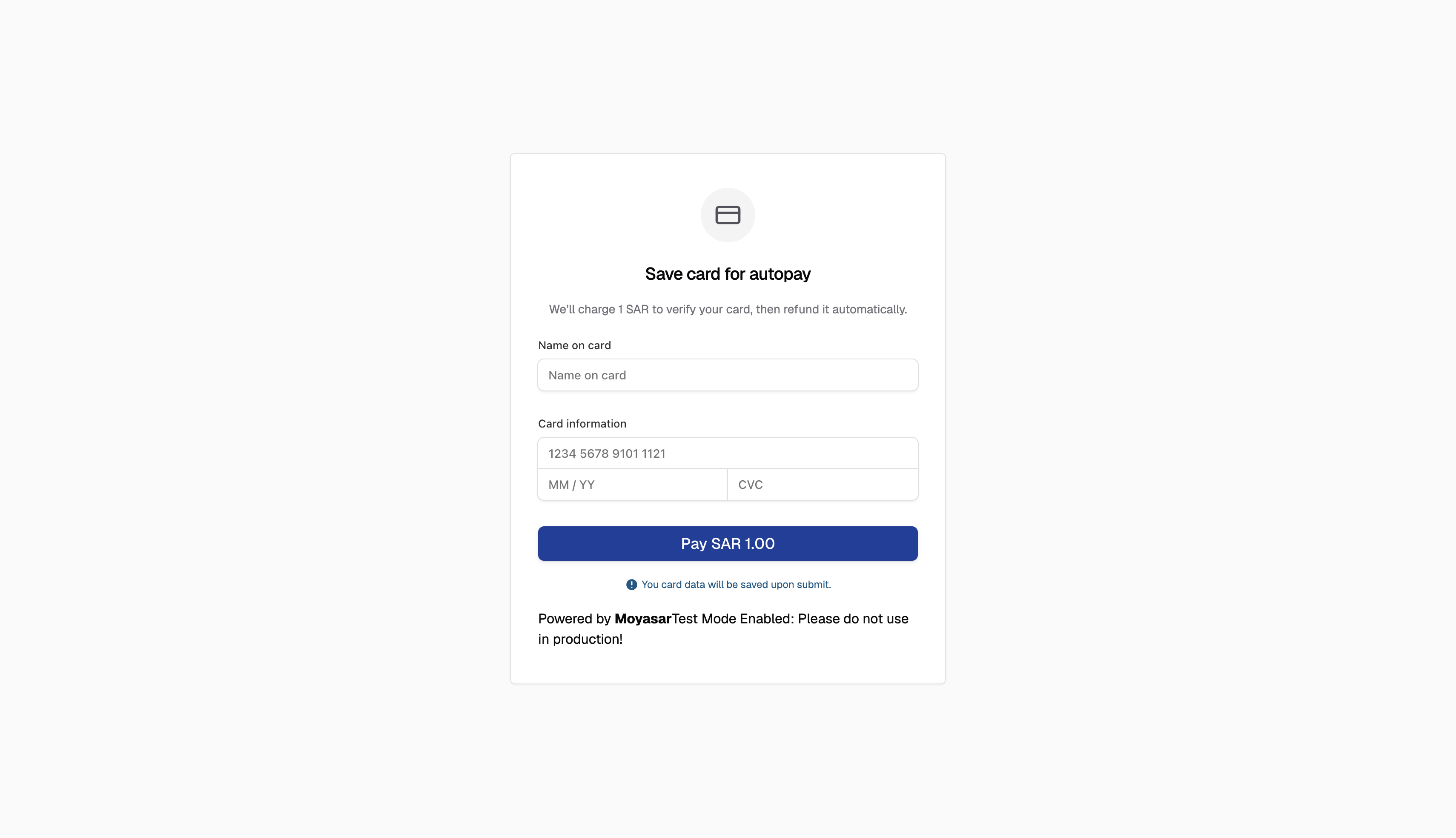 Flexprice card entry form