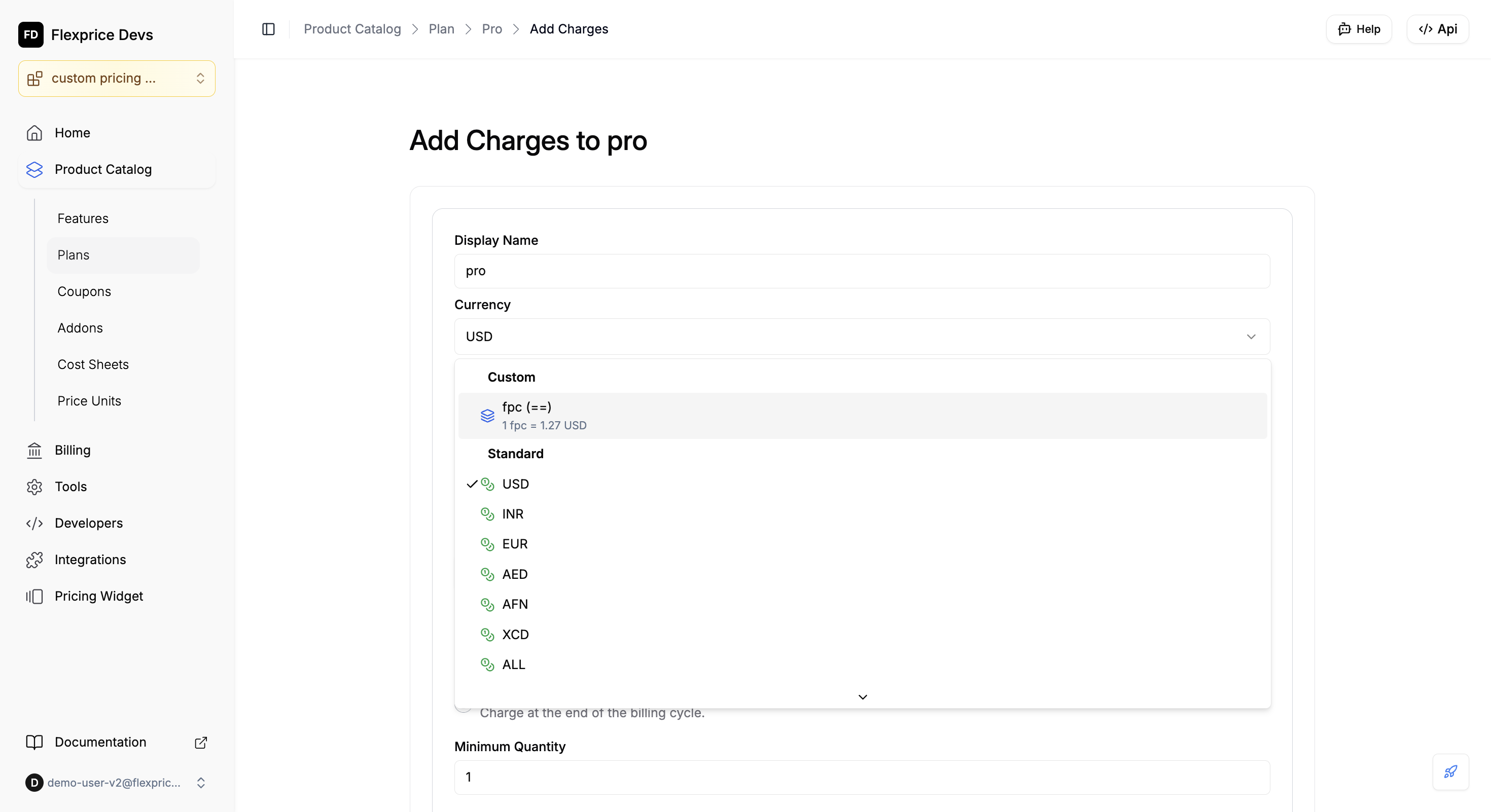 Currency dropdown - Custom and Standard