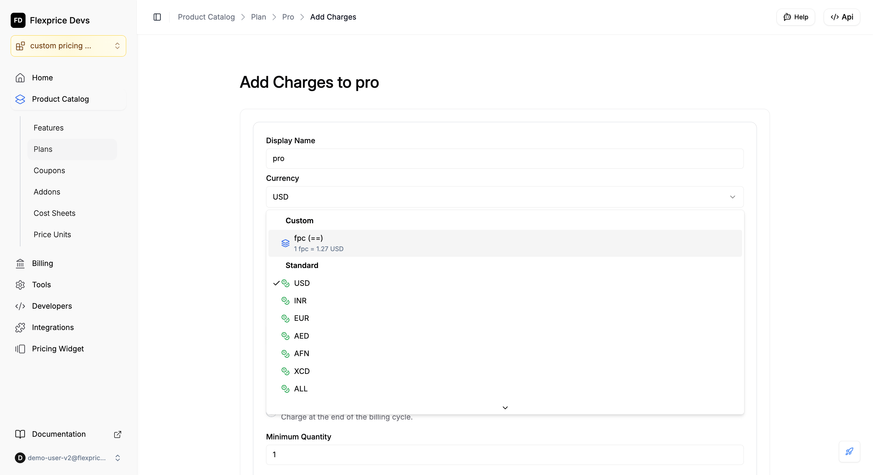 Currency dropdown - Custom and Standard