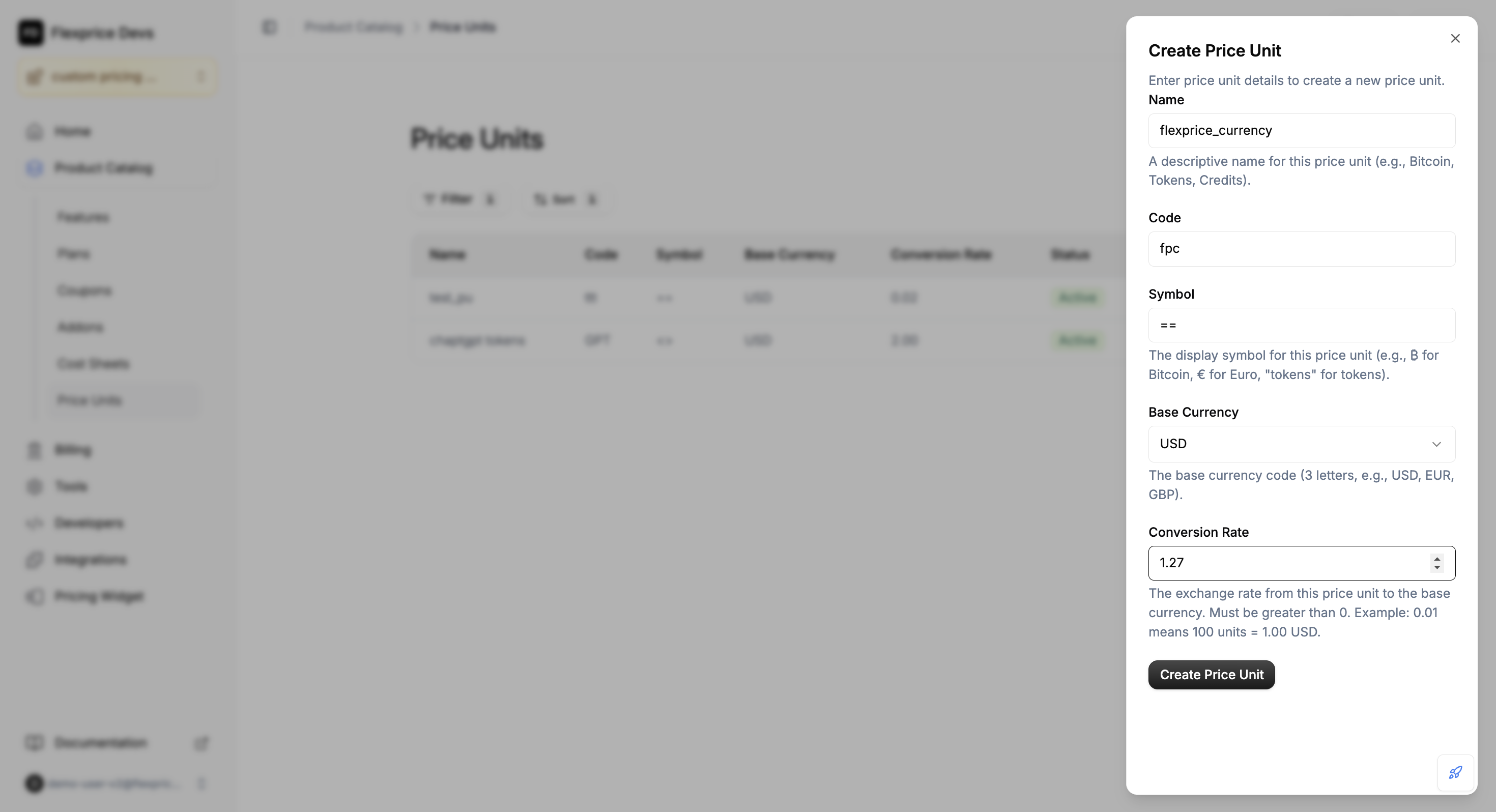 Create Price Unit