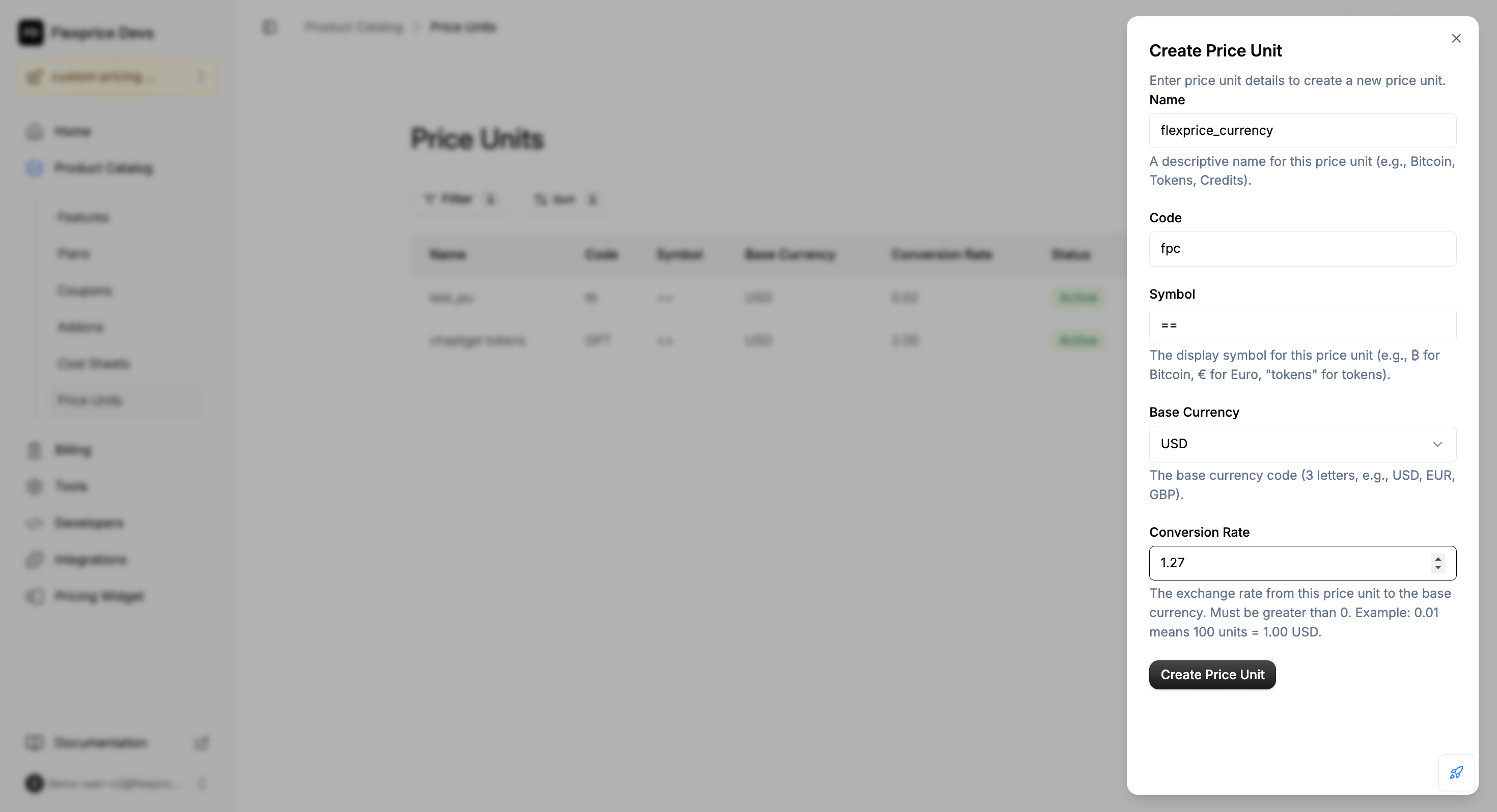 Create Price Unit
