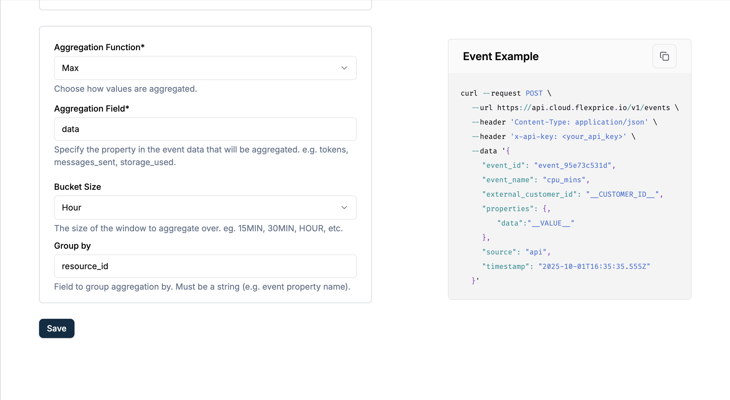 MAX feature with Bucket Size and Group By configured