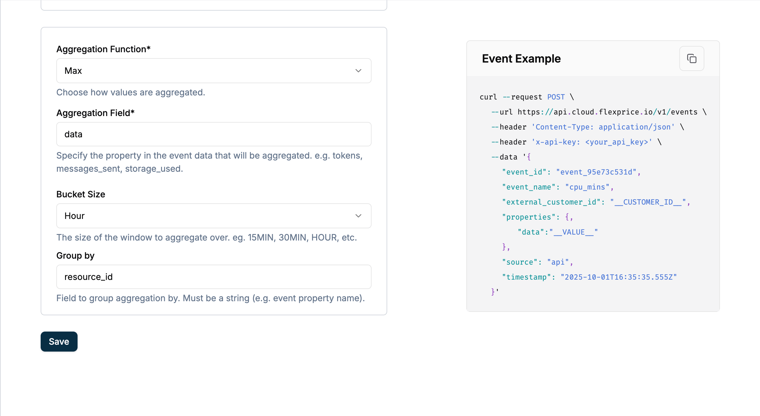 MAX feature with Bucket Size and Group By configured