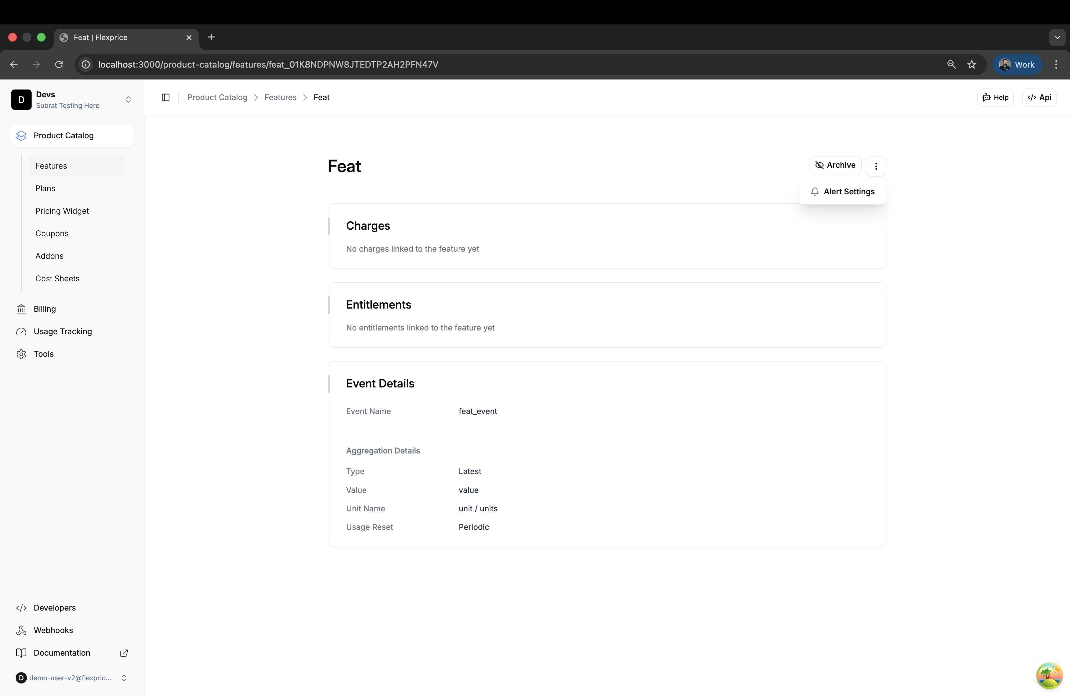 Alert Settings Dropdown