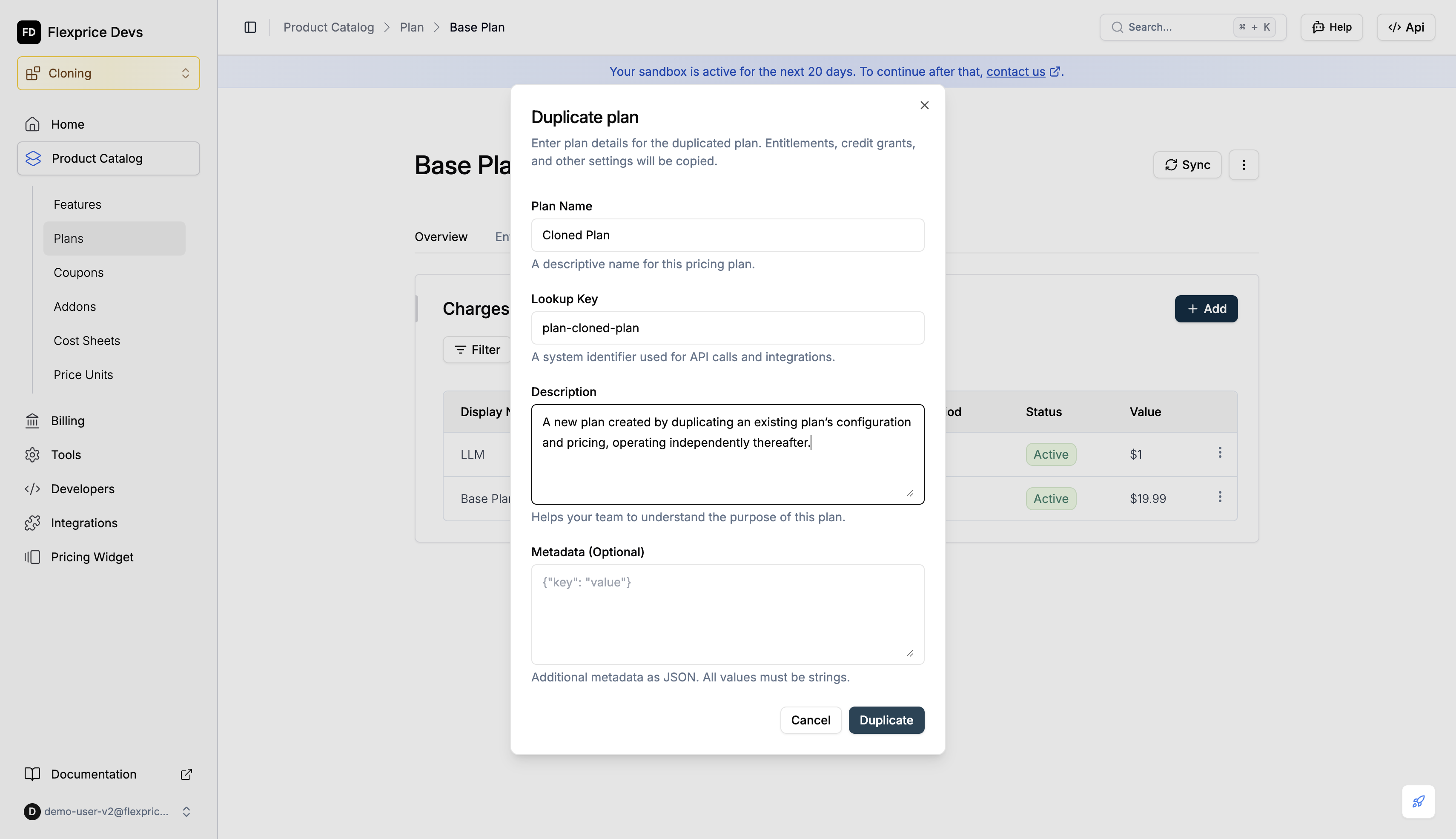 Duplicate plan dialog