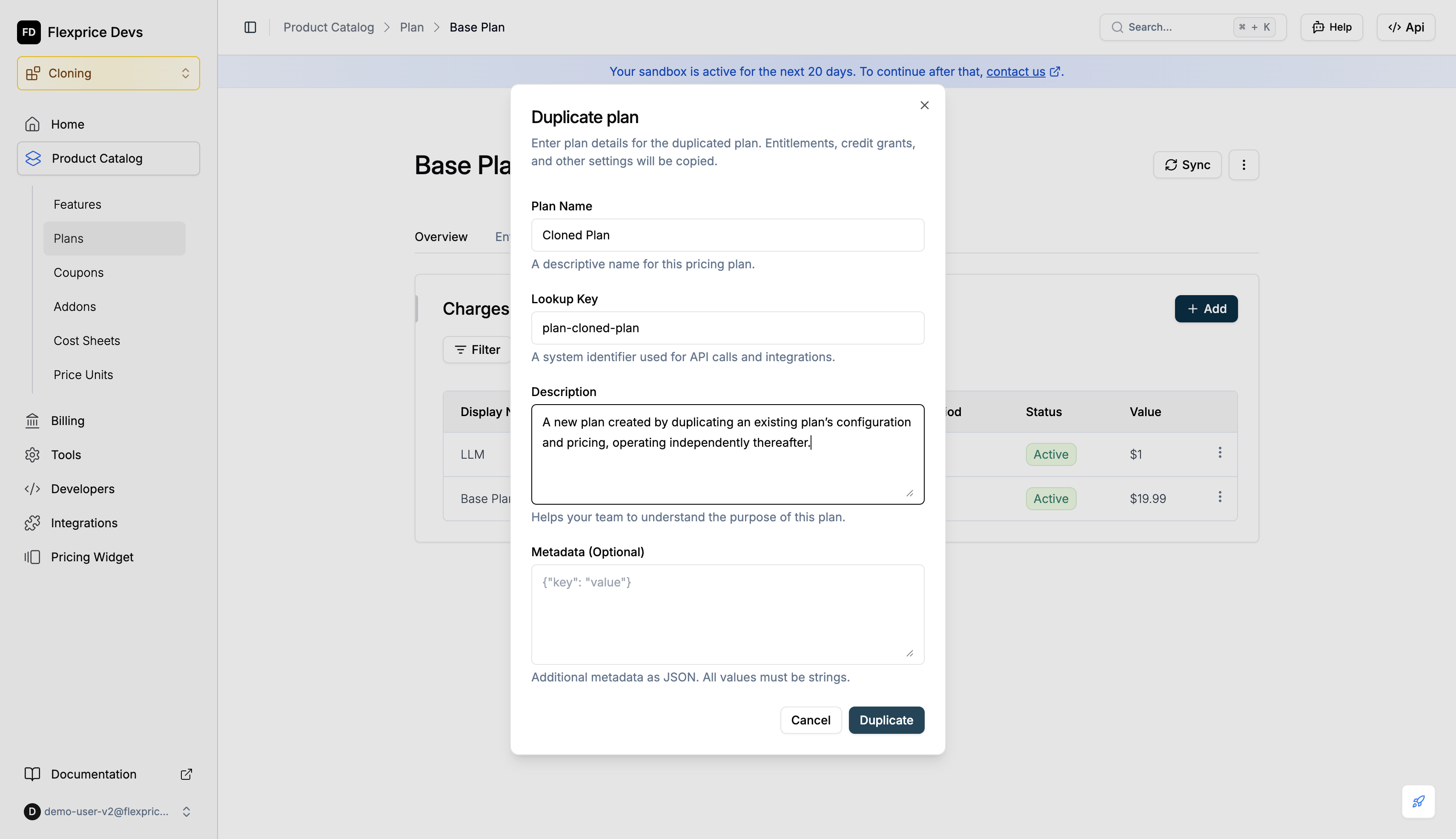 Duplicate plan dialog