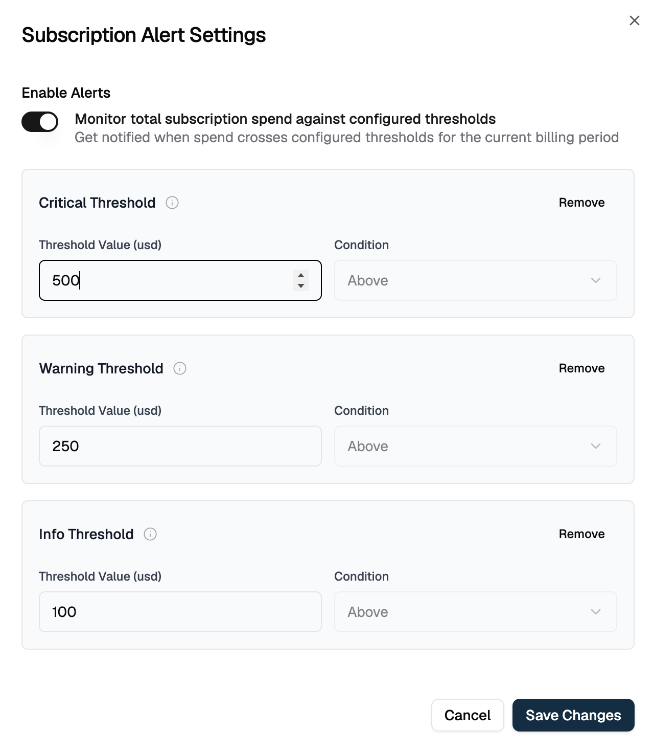 Configure thresholds