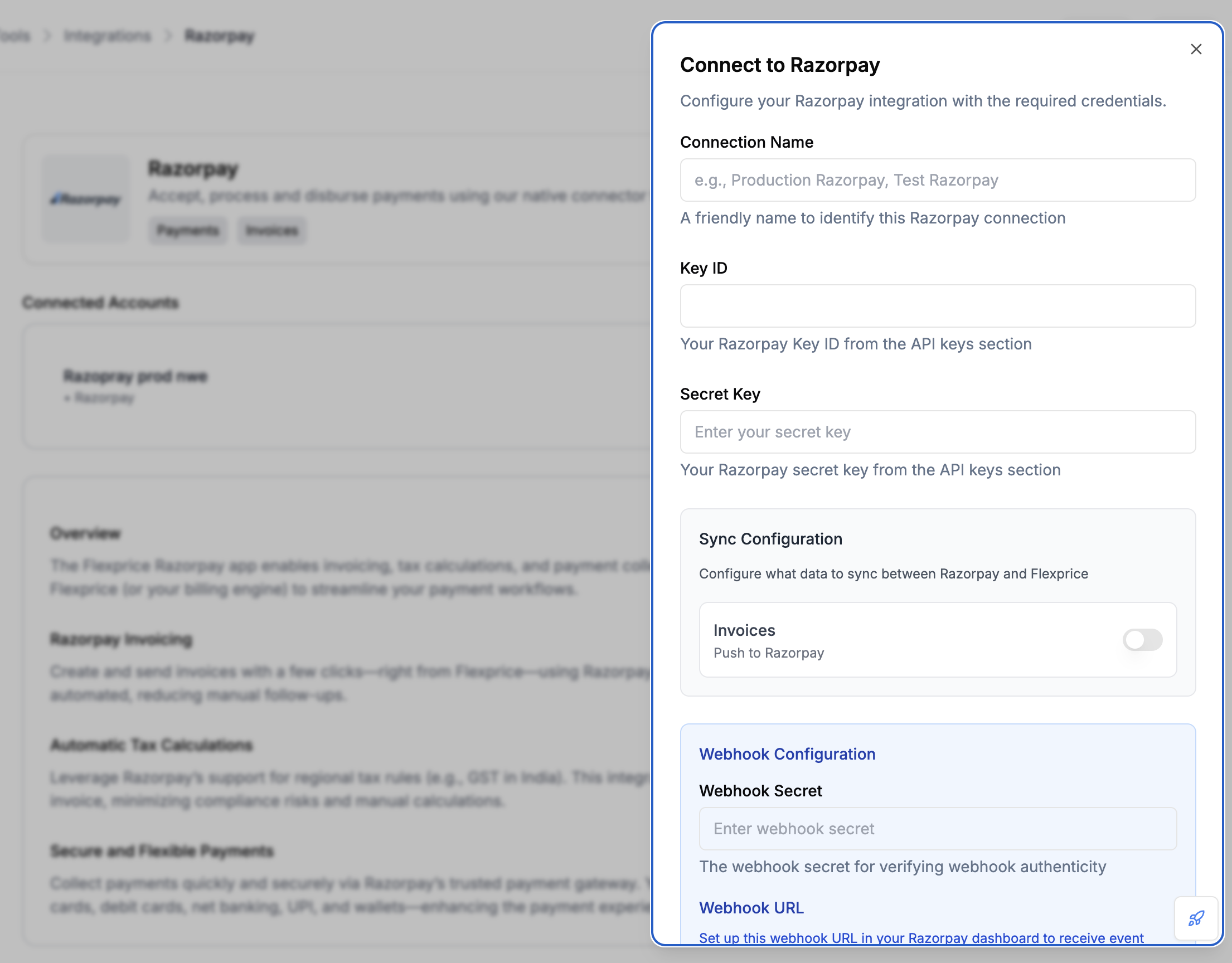 Razorpay Connection Setup