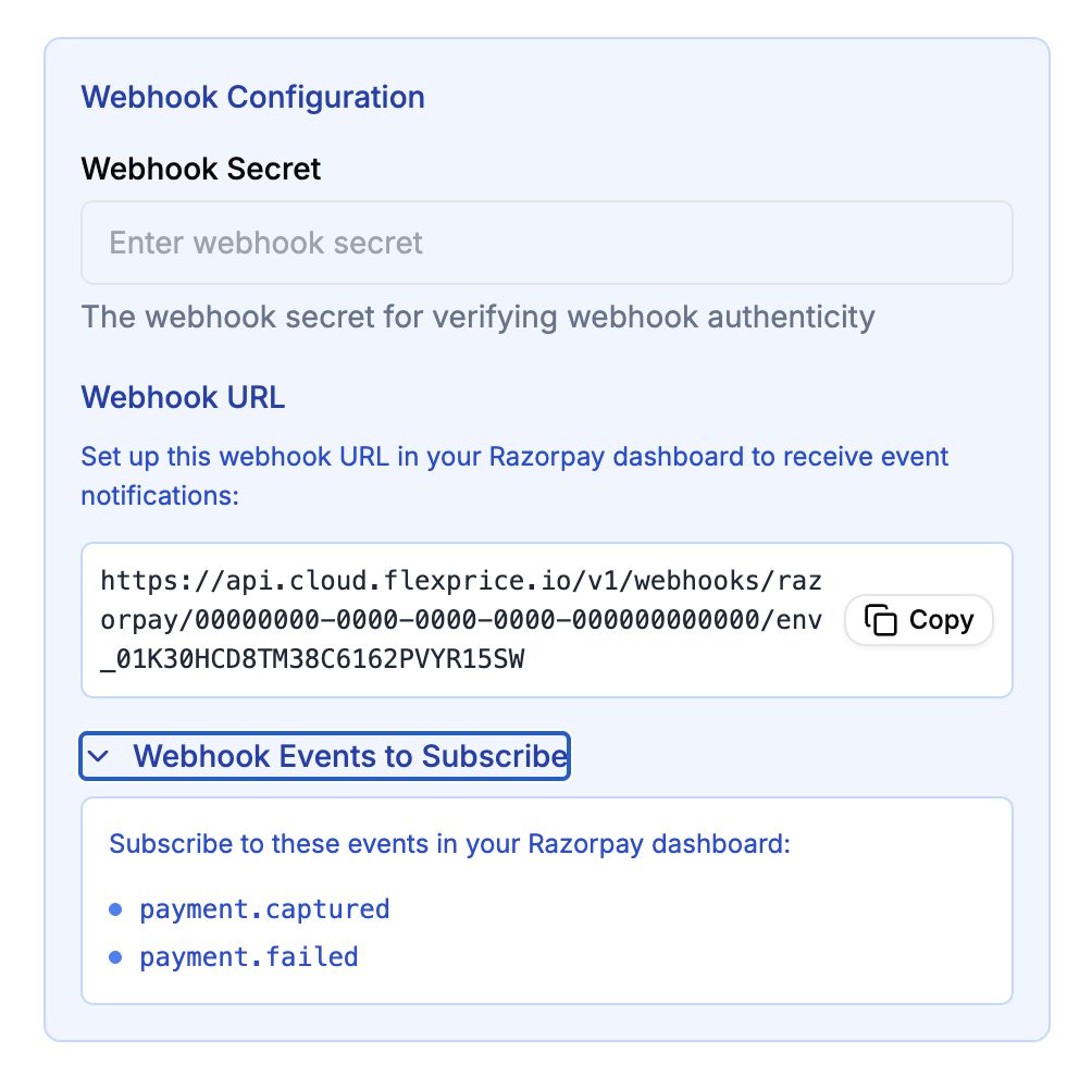 Razorpay Webhook Configuration