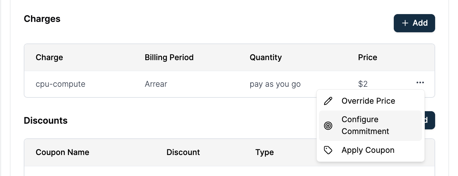 Select 'Configure Commitment' from the line item menu