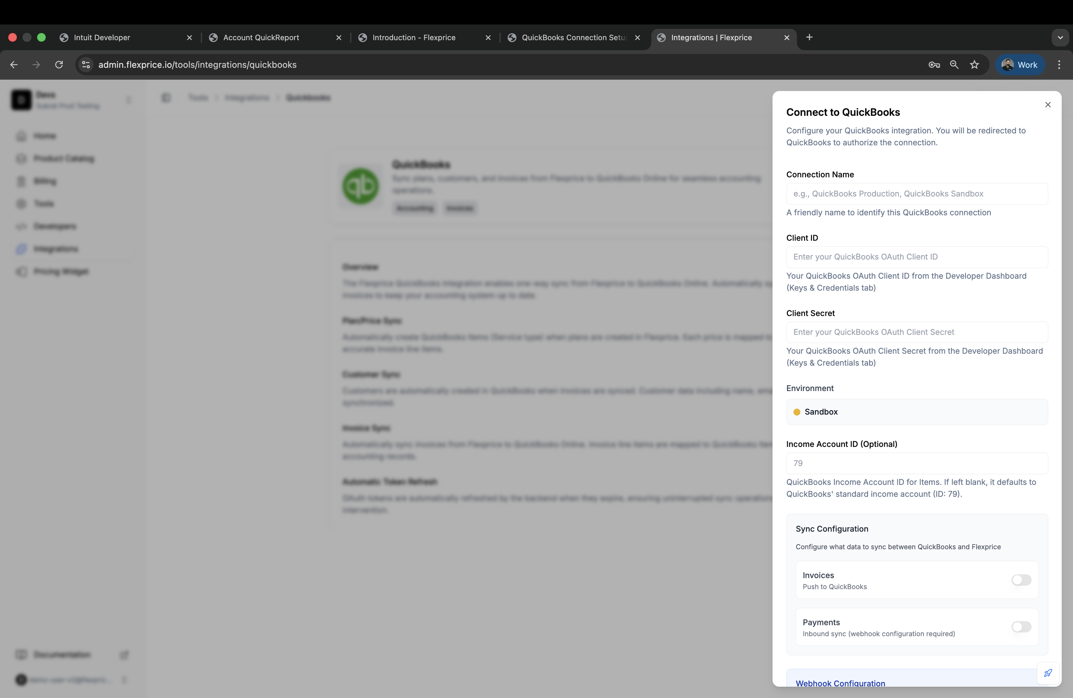 QuickBooks Connection Setup