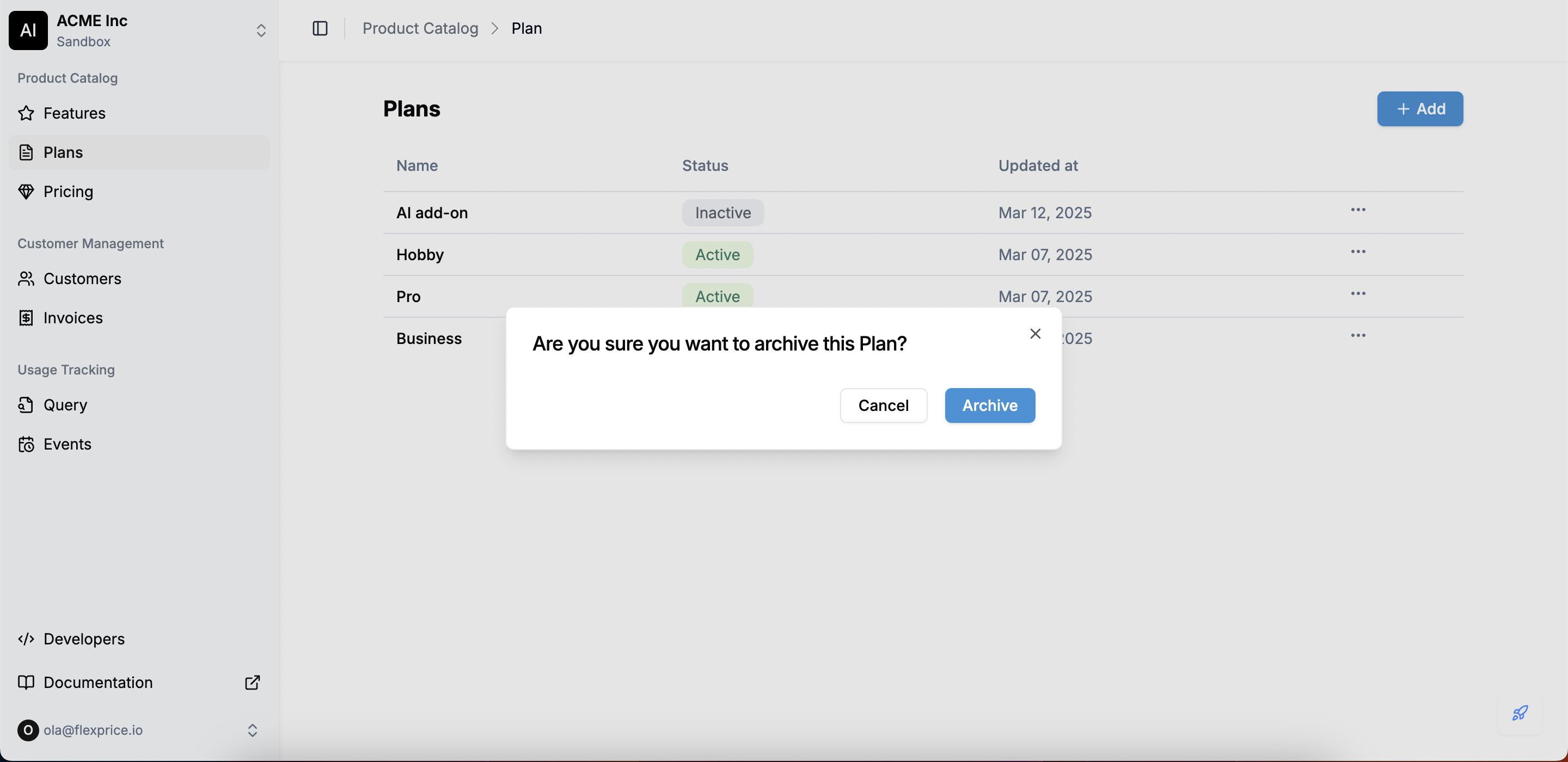 Confirm Archive Plan