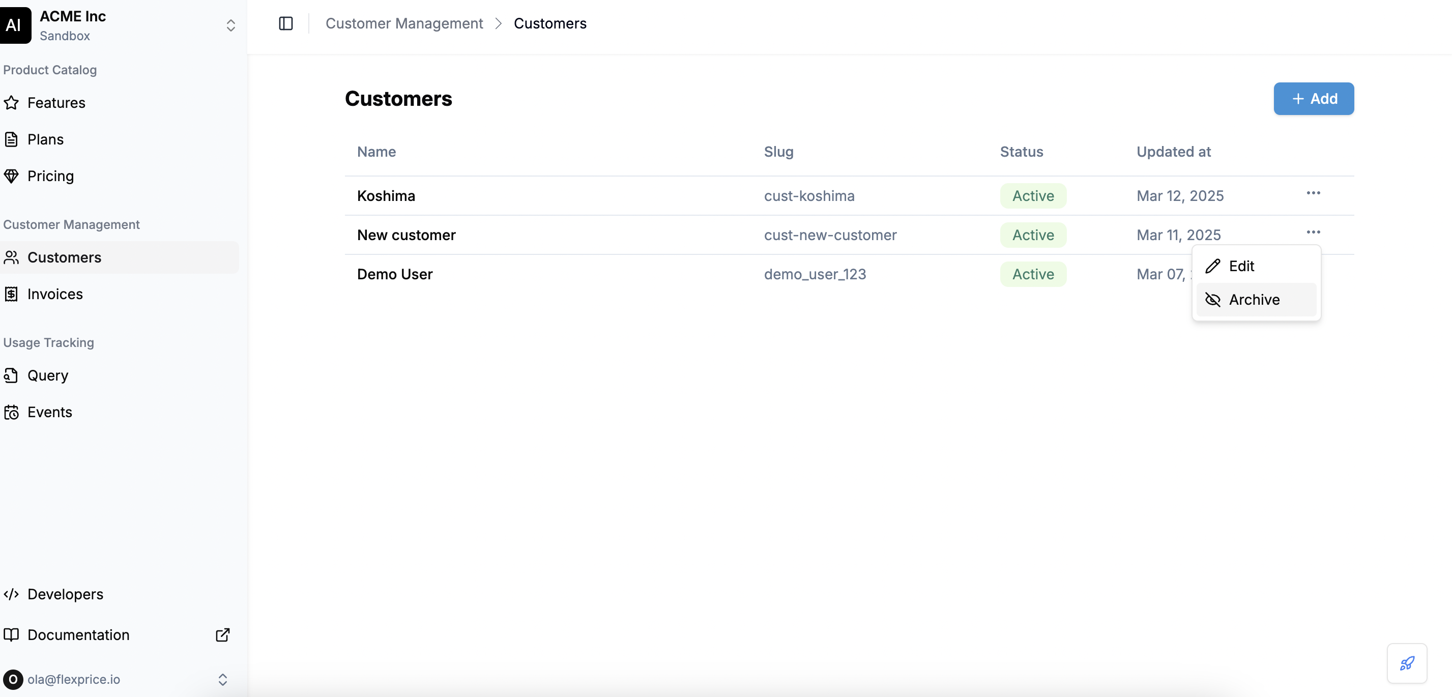Archive Customer Option
