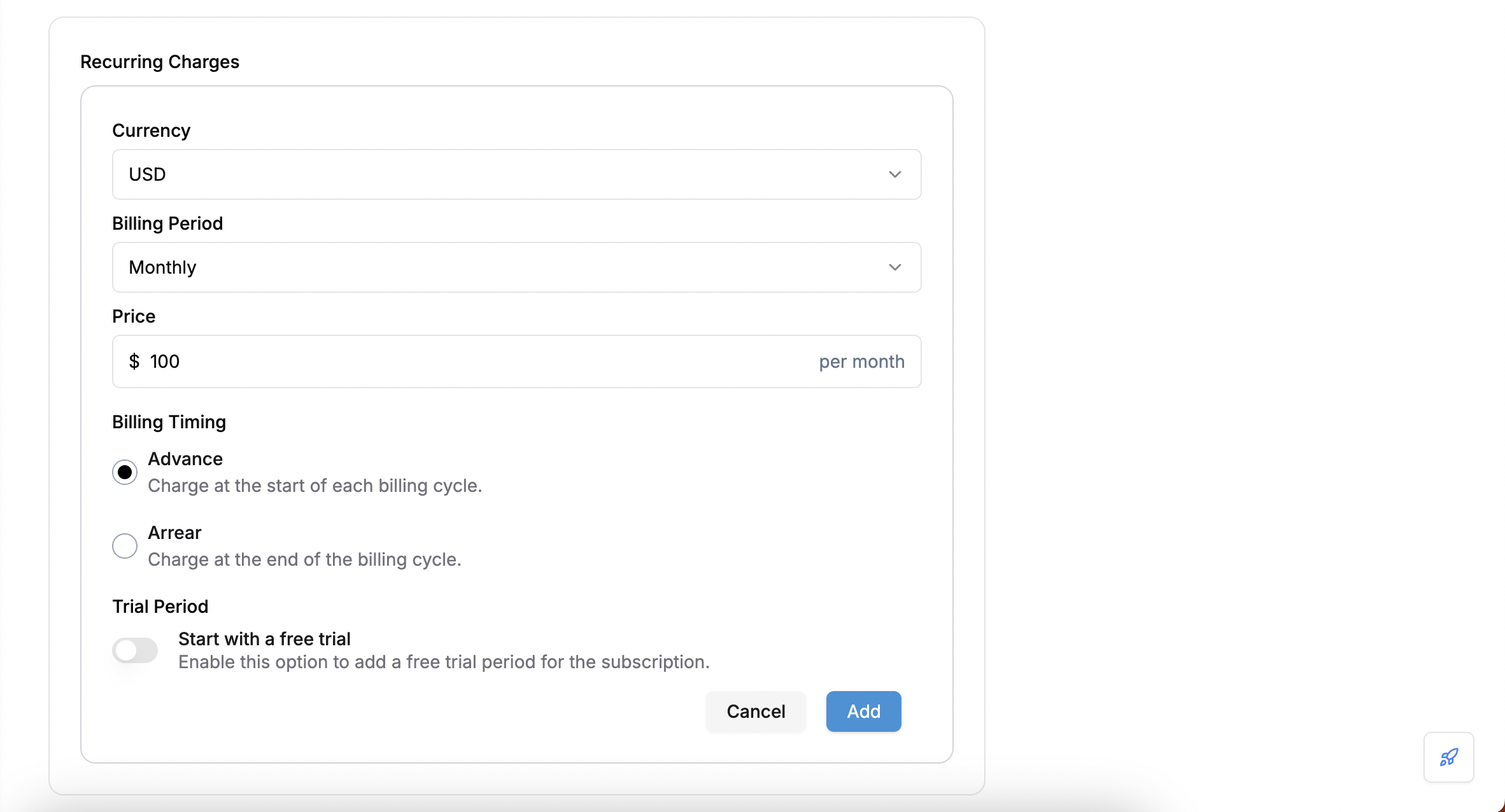 Recurring Charge Billing Timing