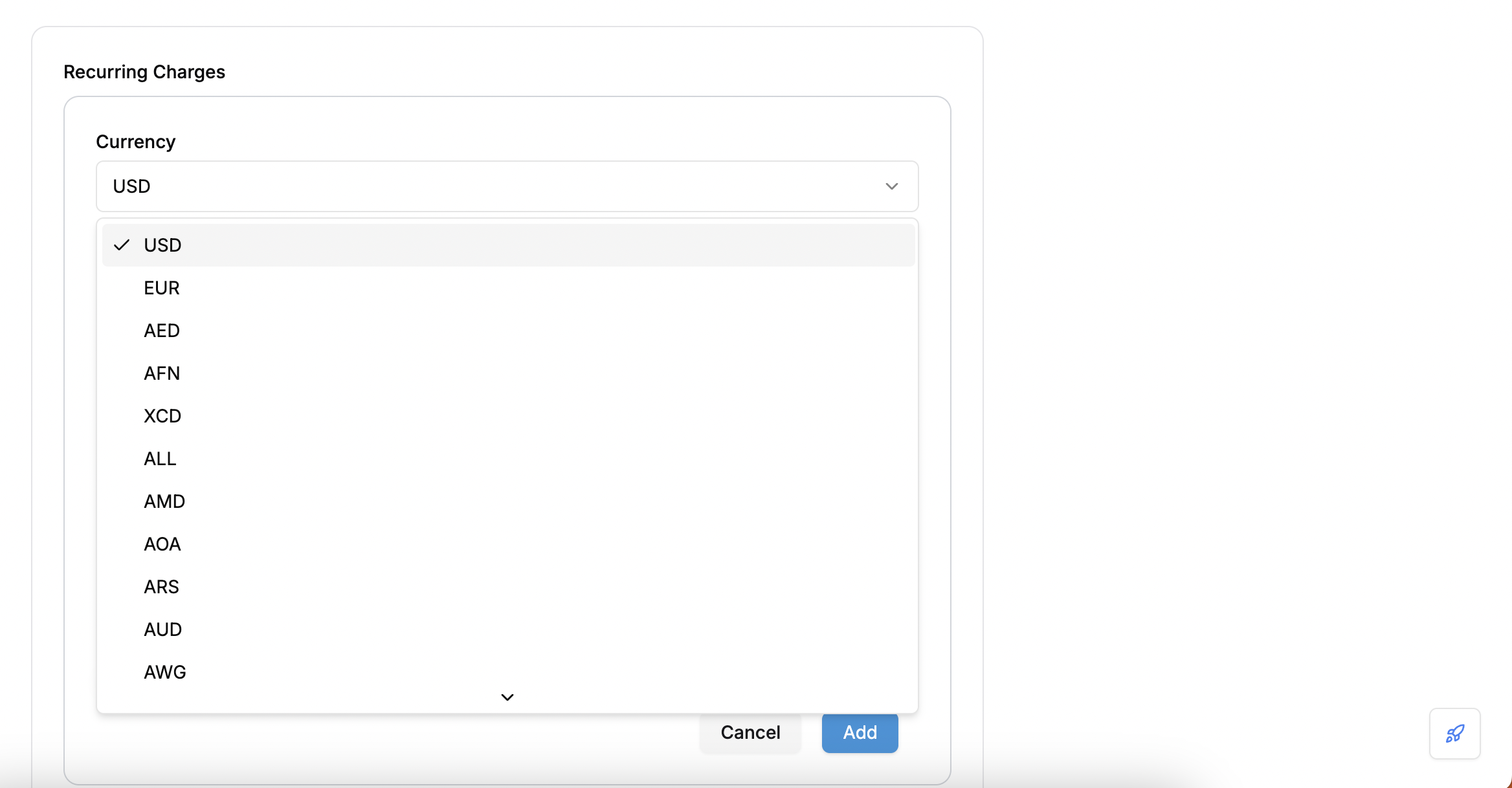 Currency Dropdown