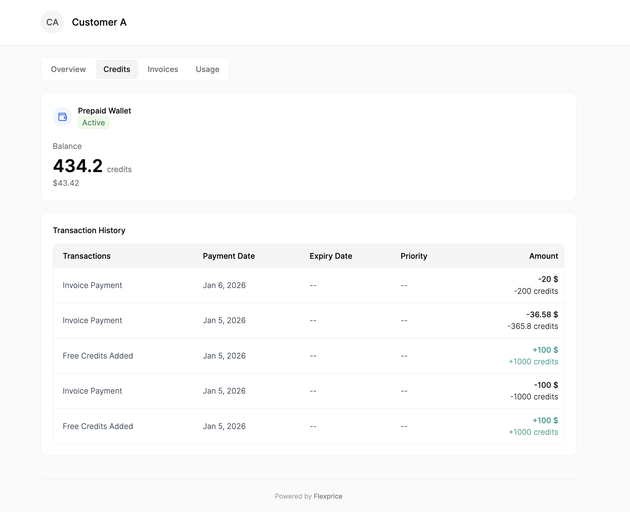 Customer Portal Credits