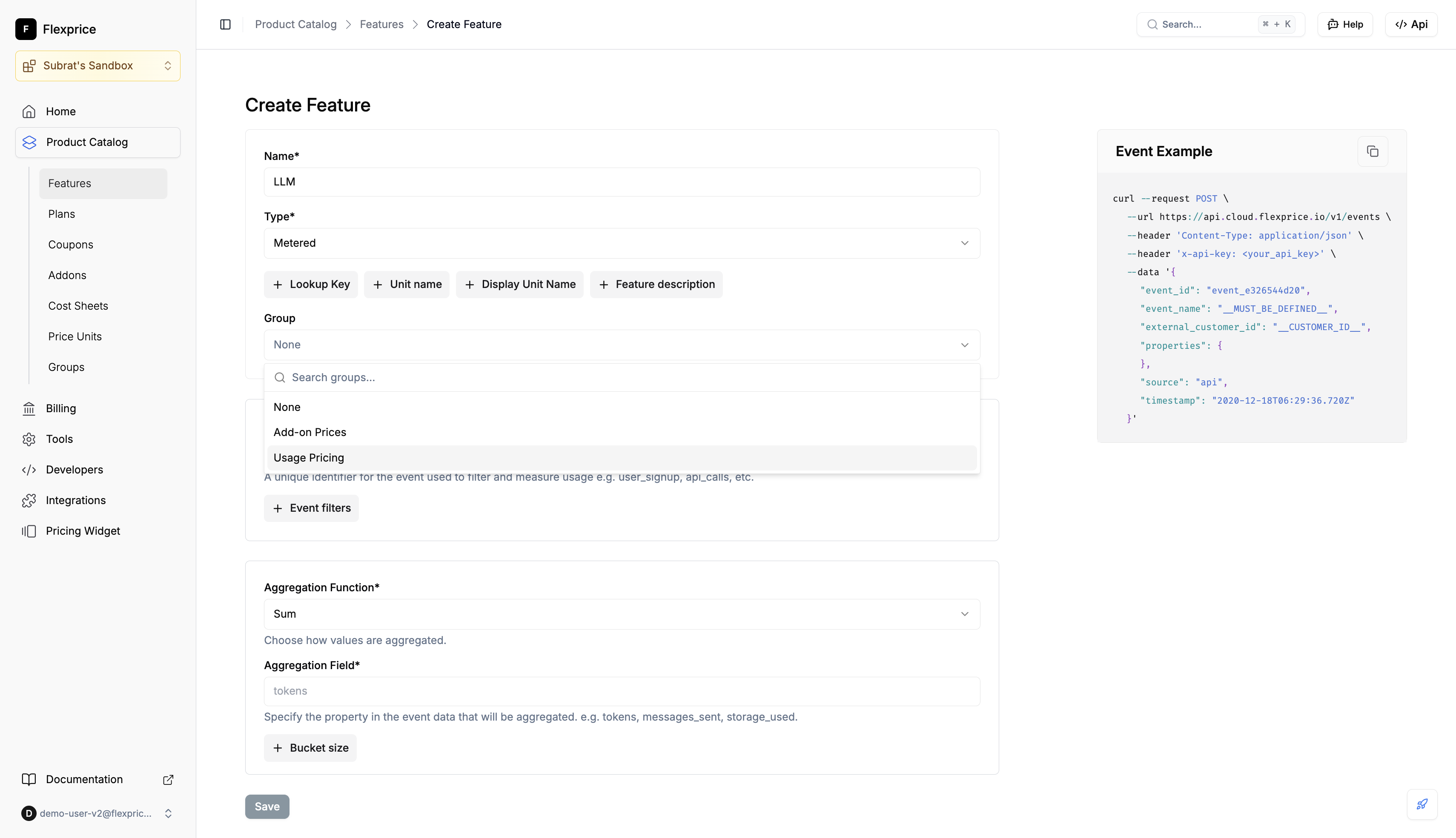 Create feature with group