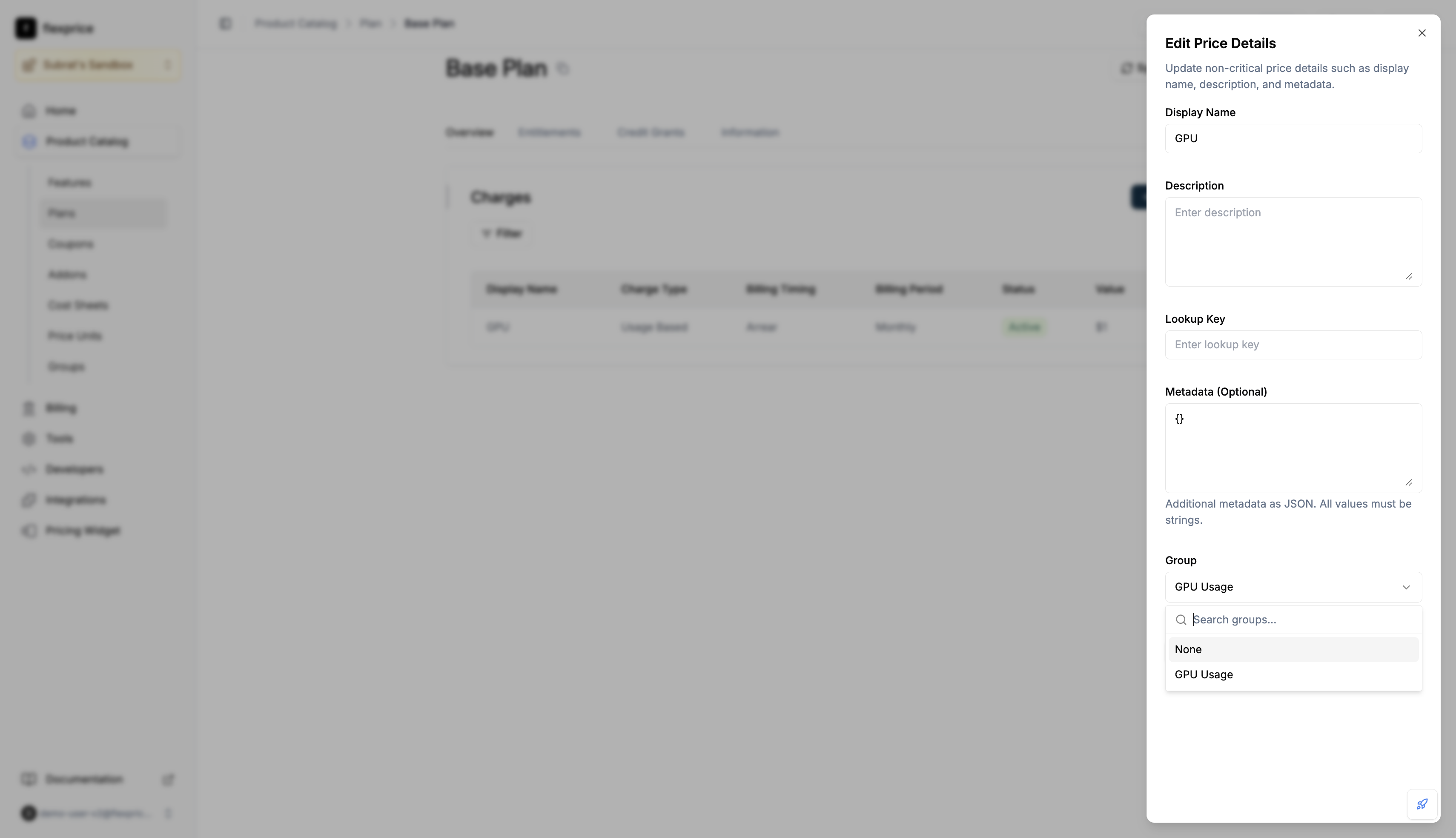 Update group in price