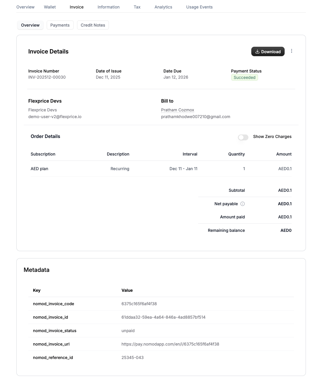 Invoice sync to Nomod