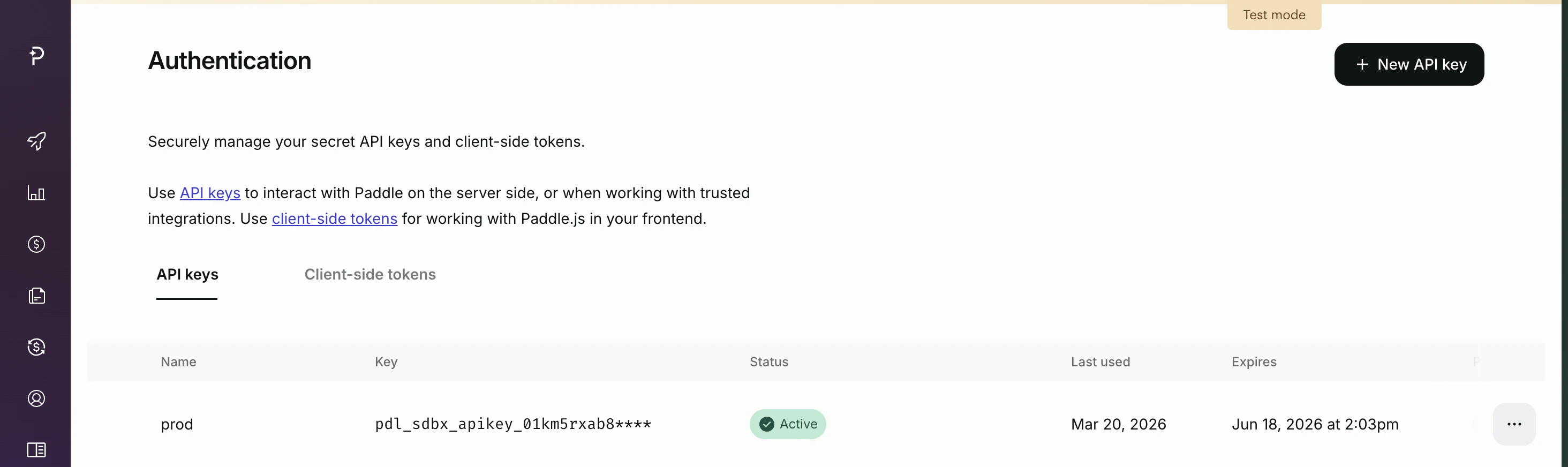 Paddle Authentication - API Keys and Client-Side Tokens
