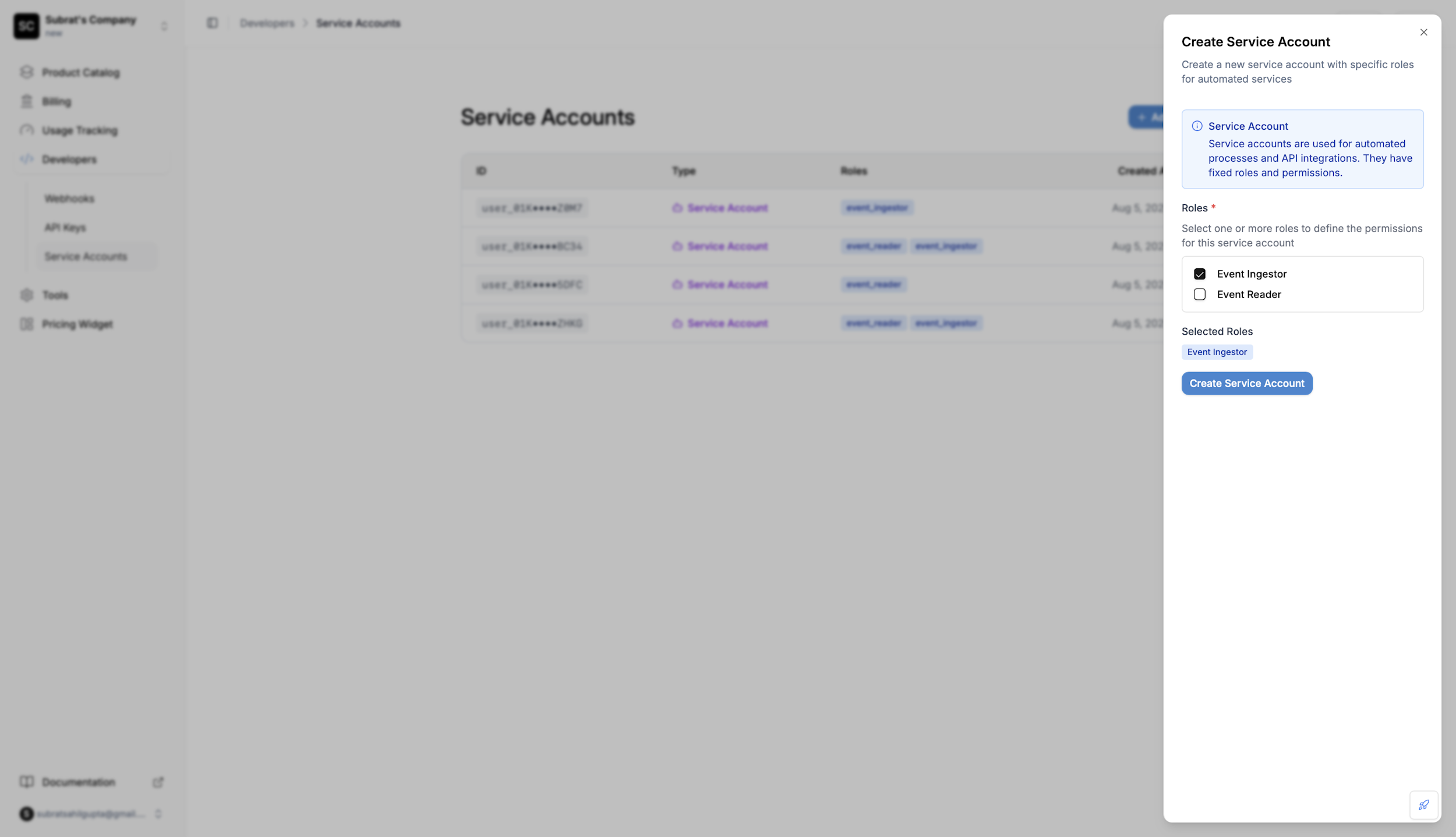 Creating a Service Account - Flexprice