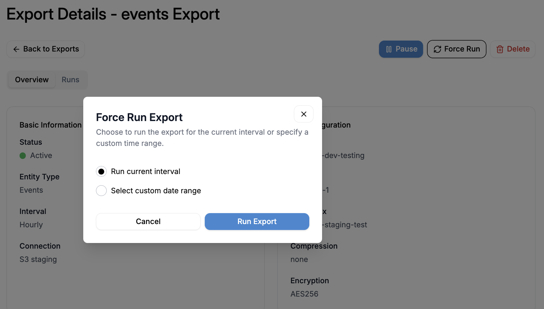 Manual Export Modal