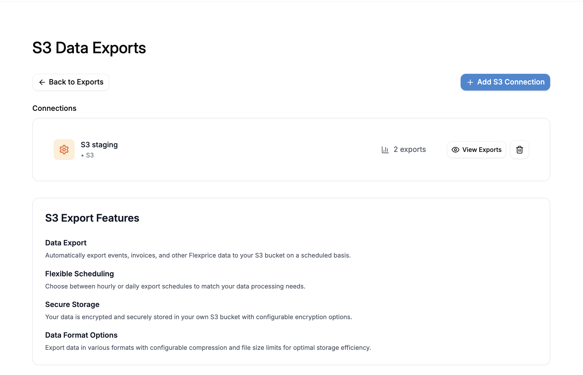 S3 Data Exports Page