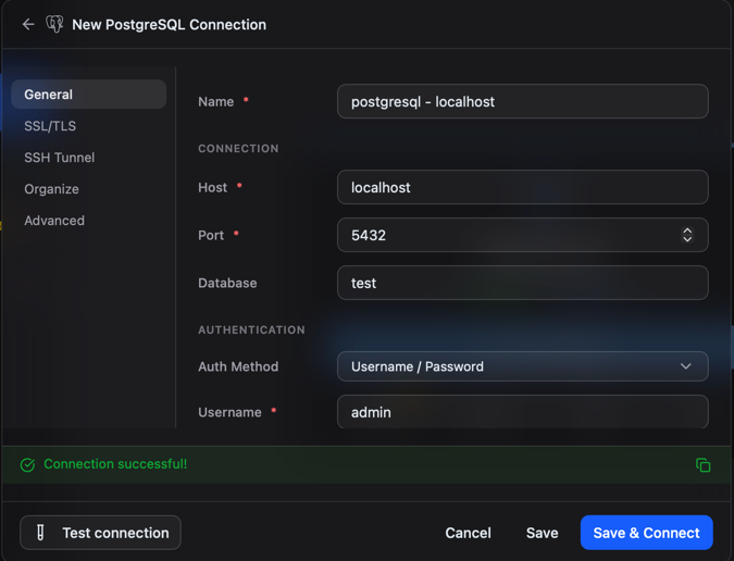 New connection dialog