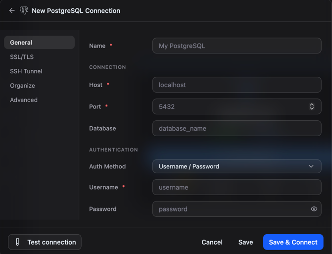 PostgreSQL form