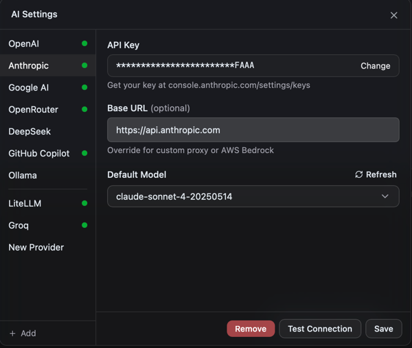 AI provider setup