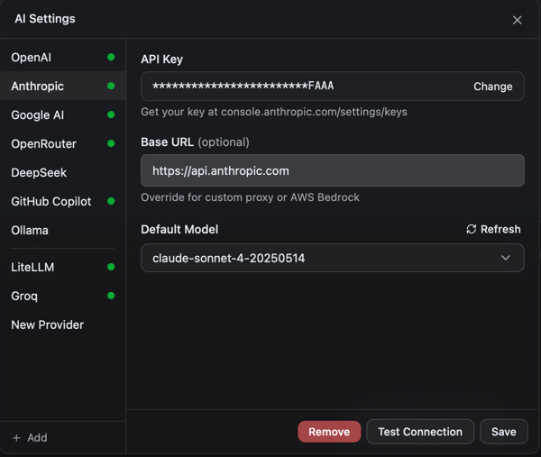 AI provider setup