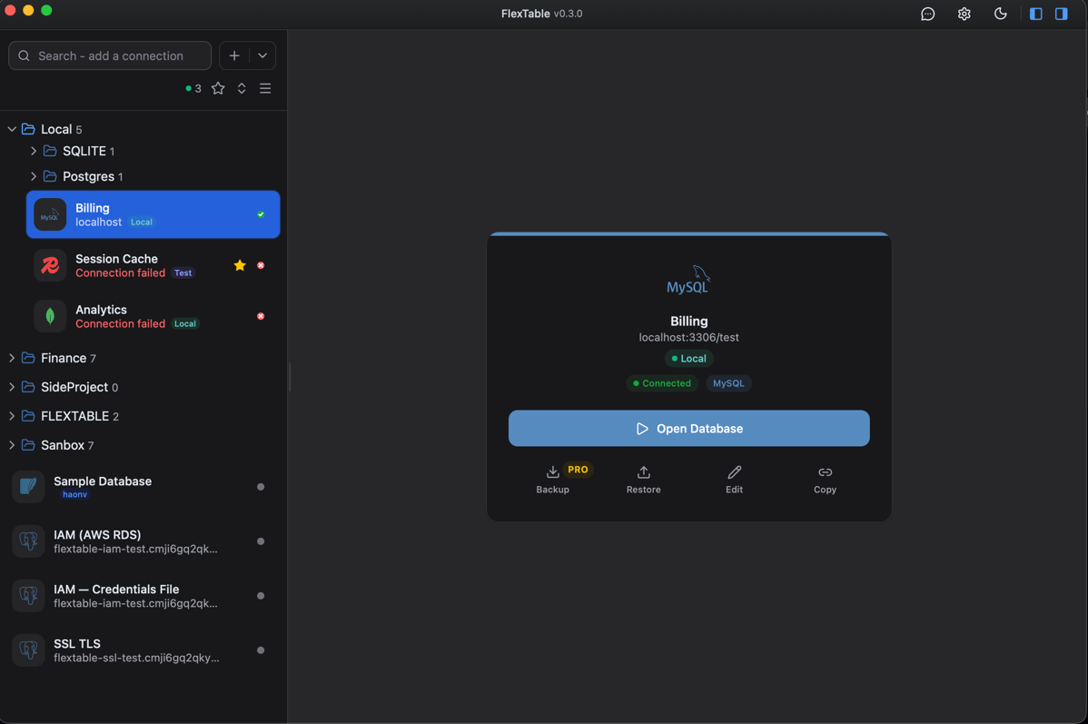 The Home screen and connection manager