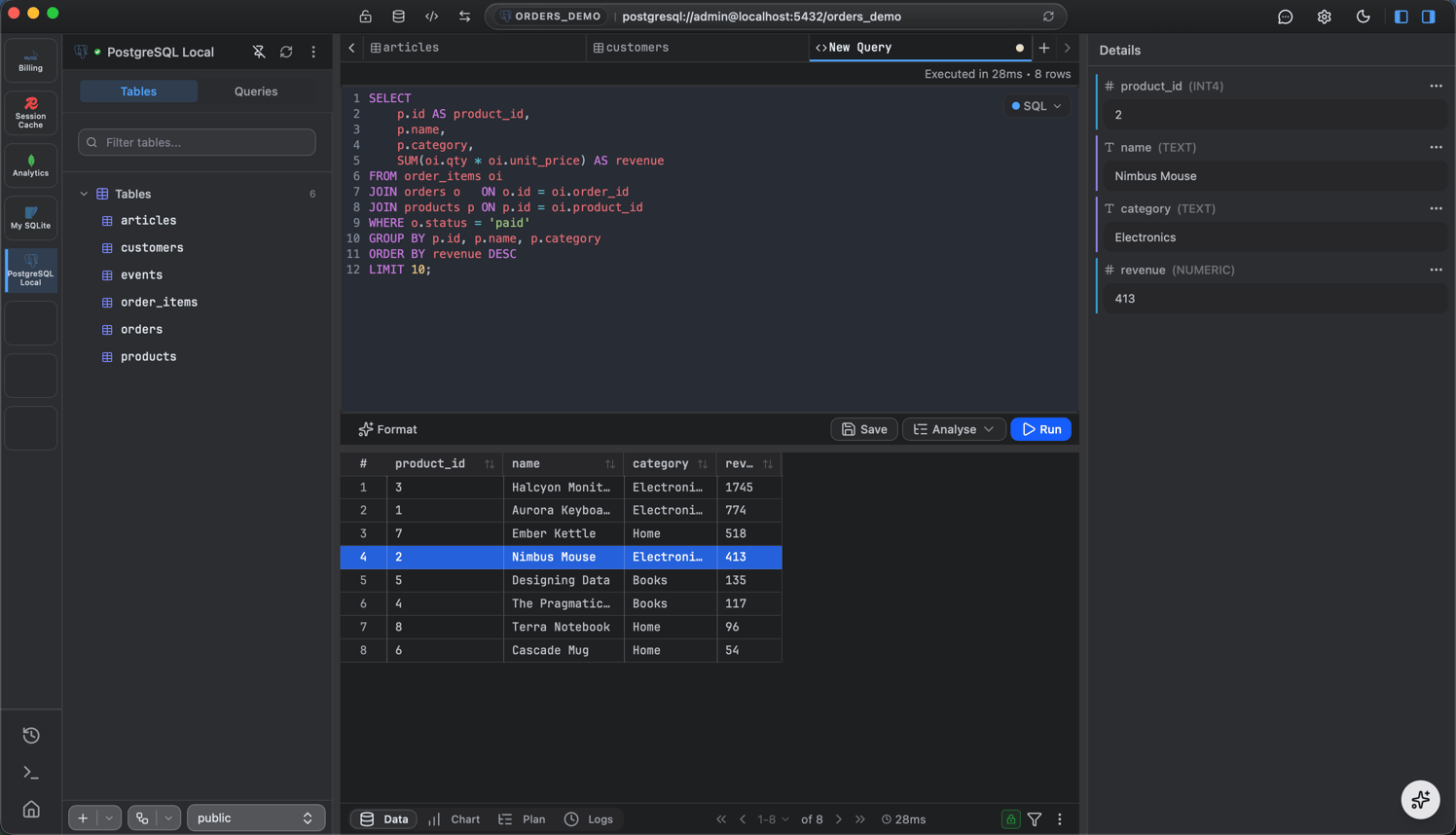 Query editor with results