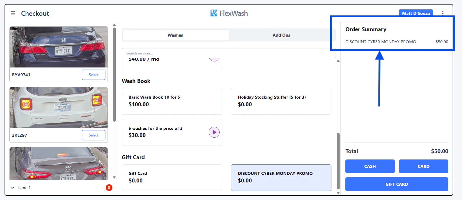 Gift card line item on the Order Summary