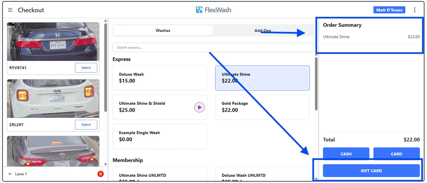 Gift Card payment method on a Pay Tablet