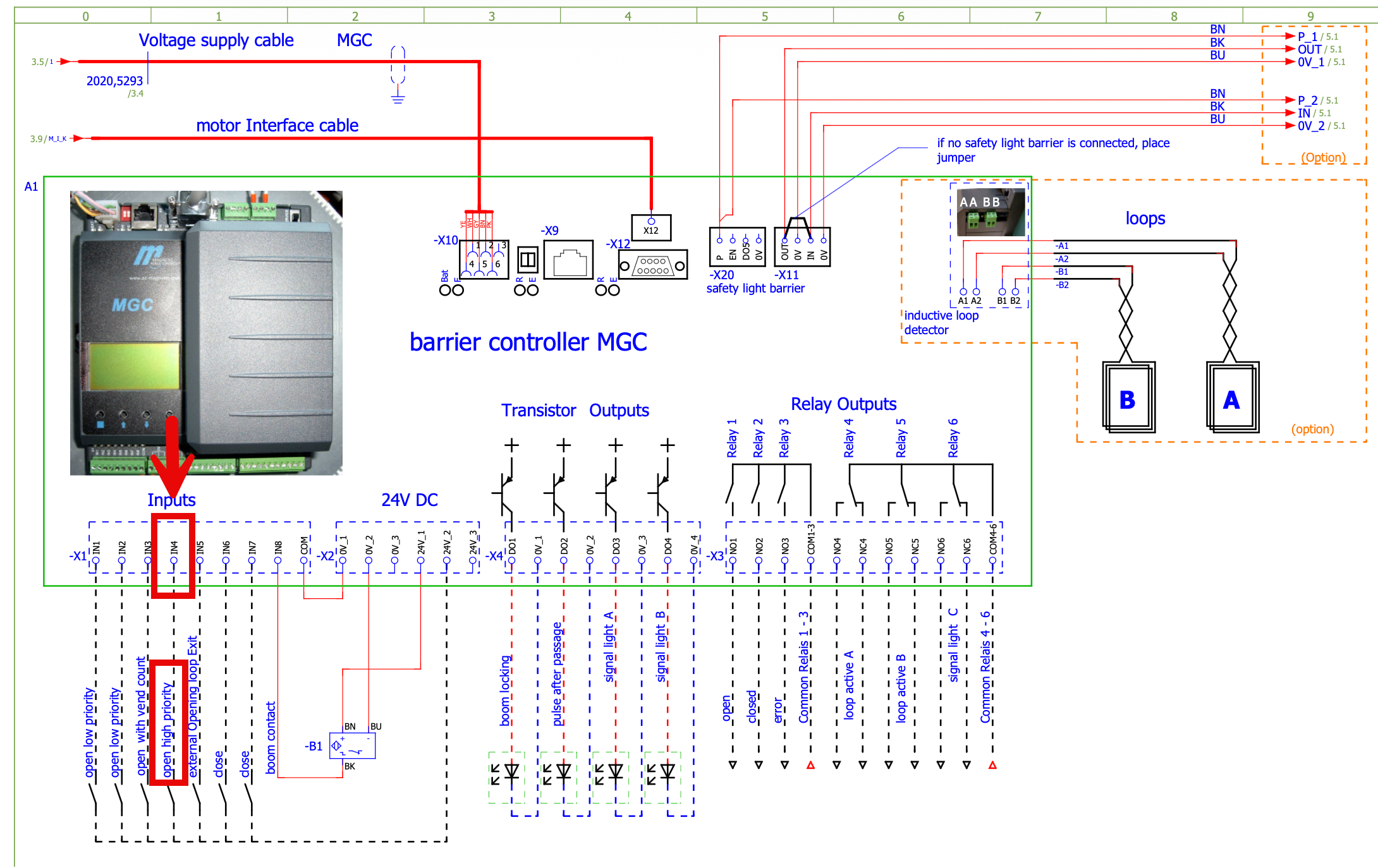 MGC wiring diagram showing IN4 as Open High Priority