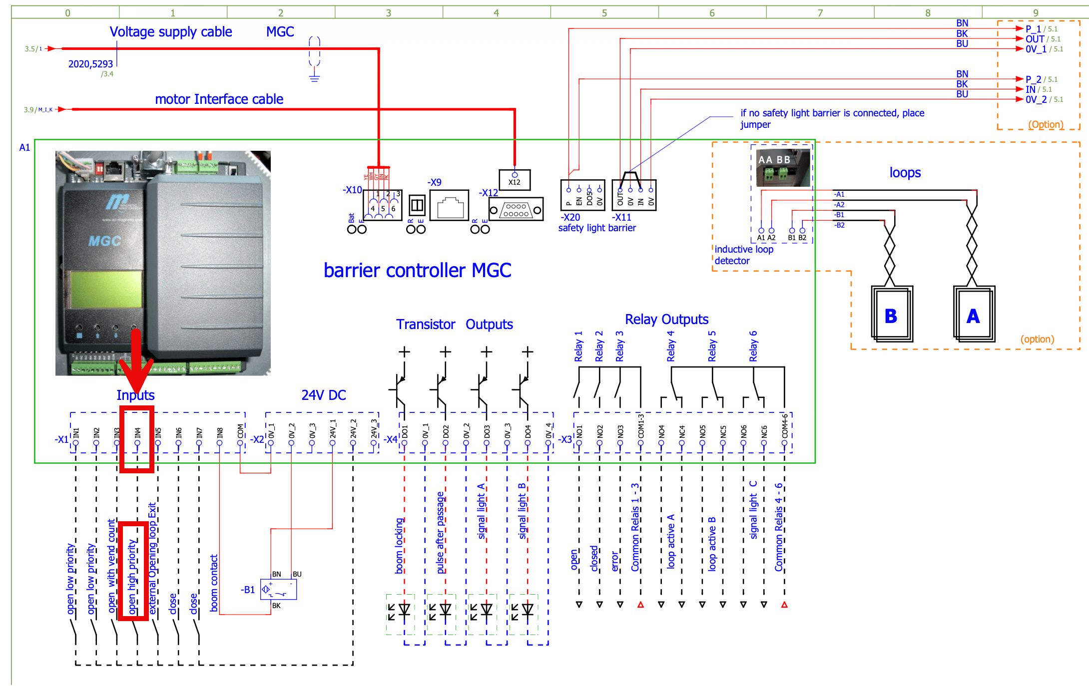 MGC wiring diagram showing IN4 as Open High Priority