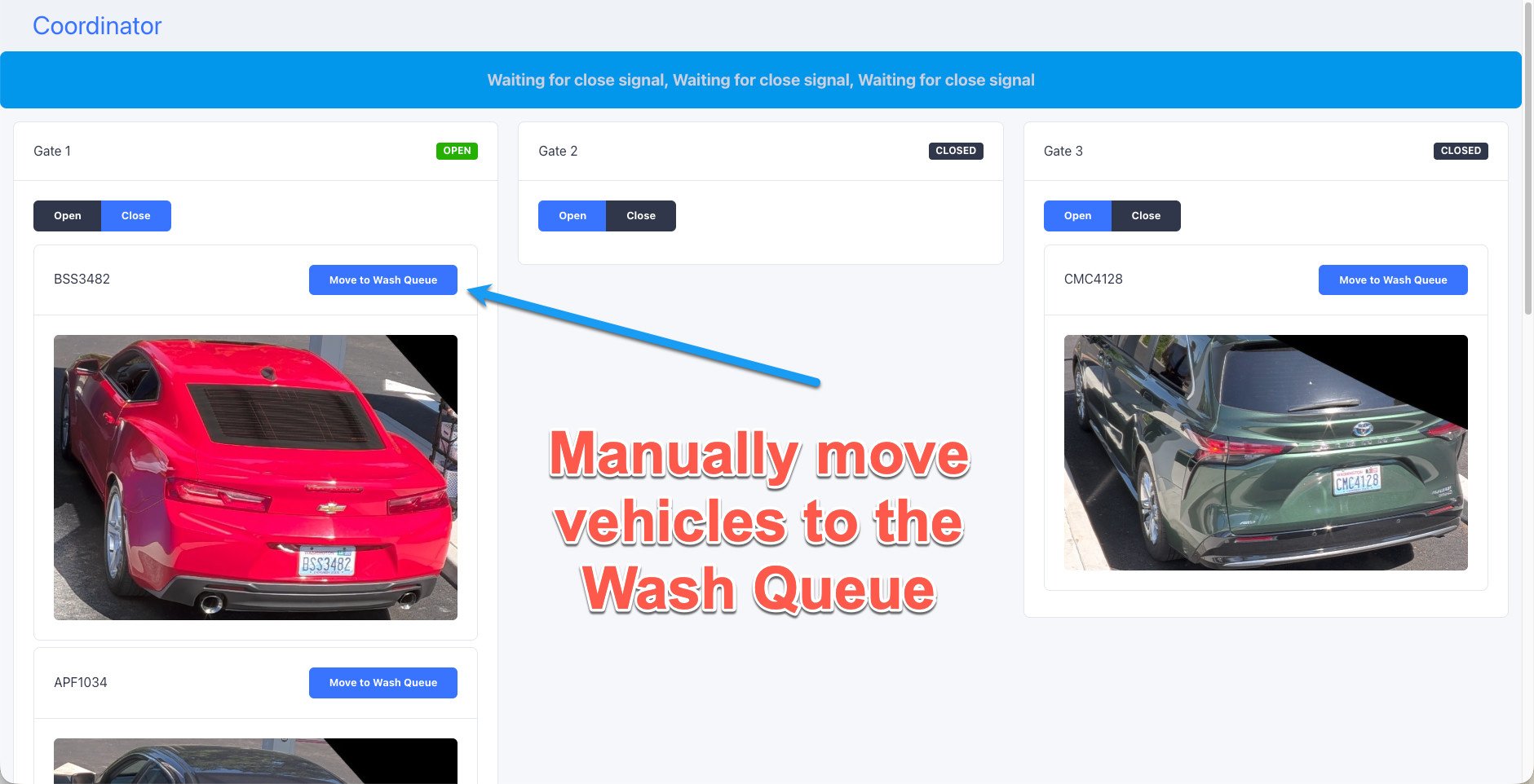 Manually move vehicles to the Wash Queue