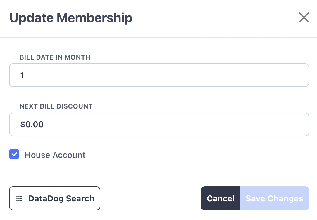 House Account option on a membership package