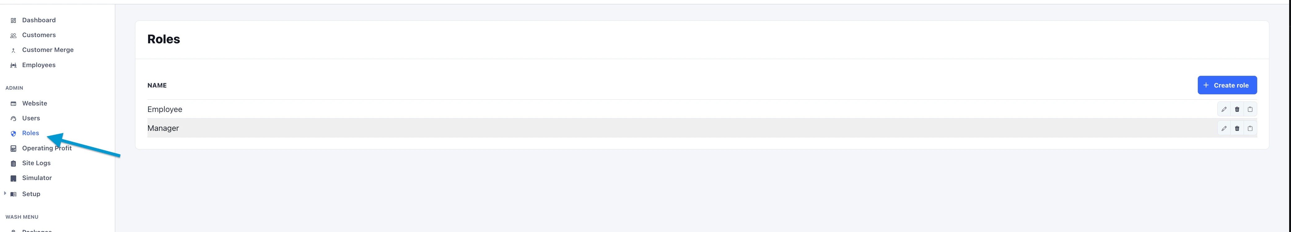 Roles in the sidebar