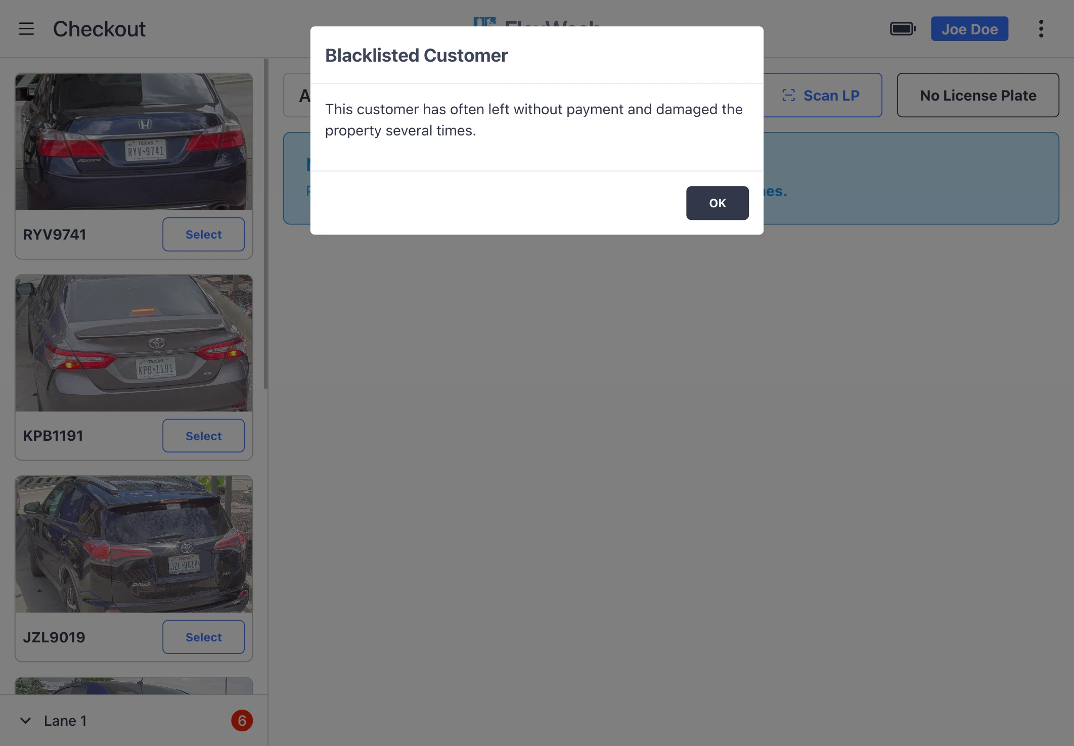 Blacklisted Customer warning at the POS