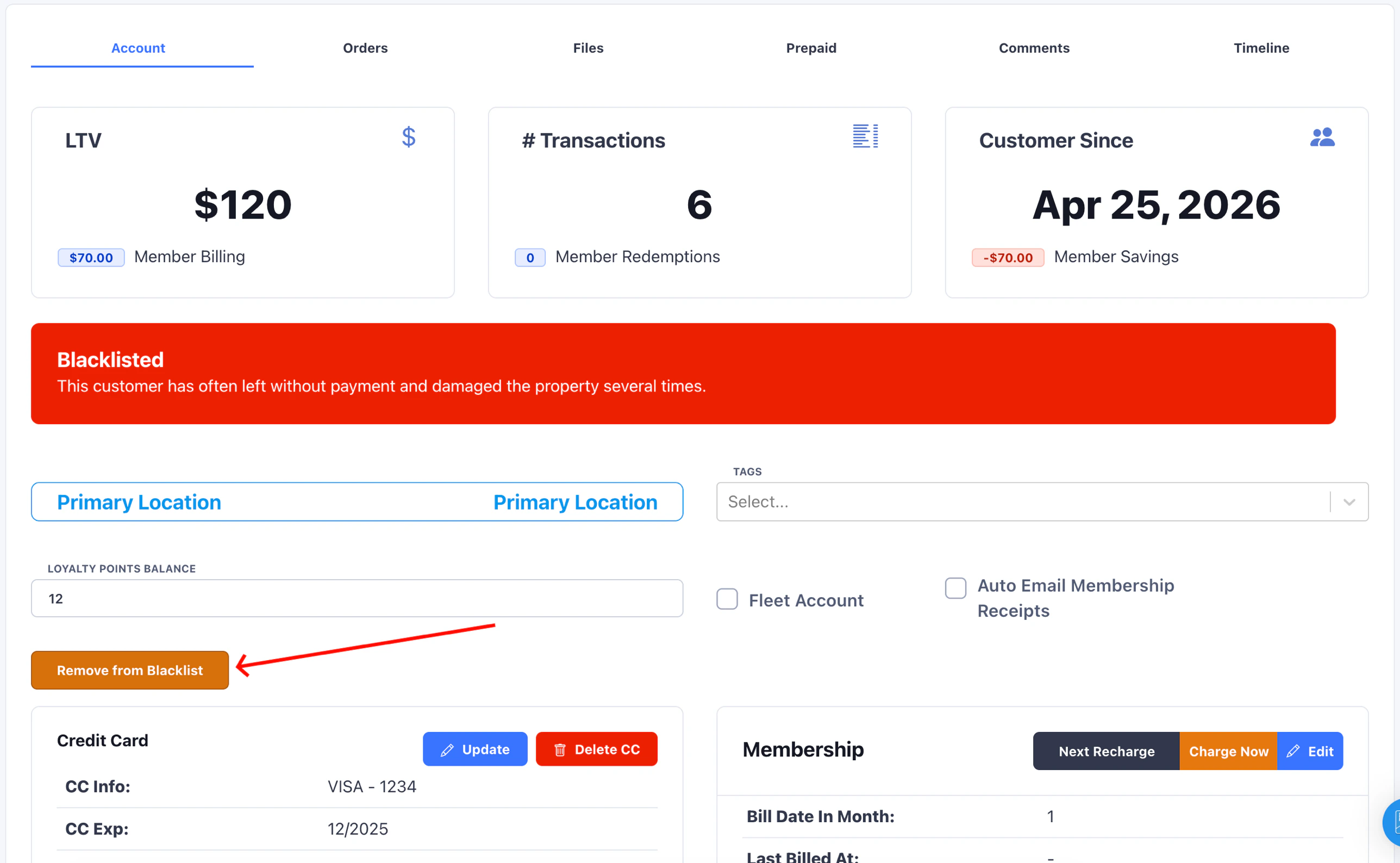 Remove from Blacklist button
